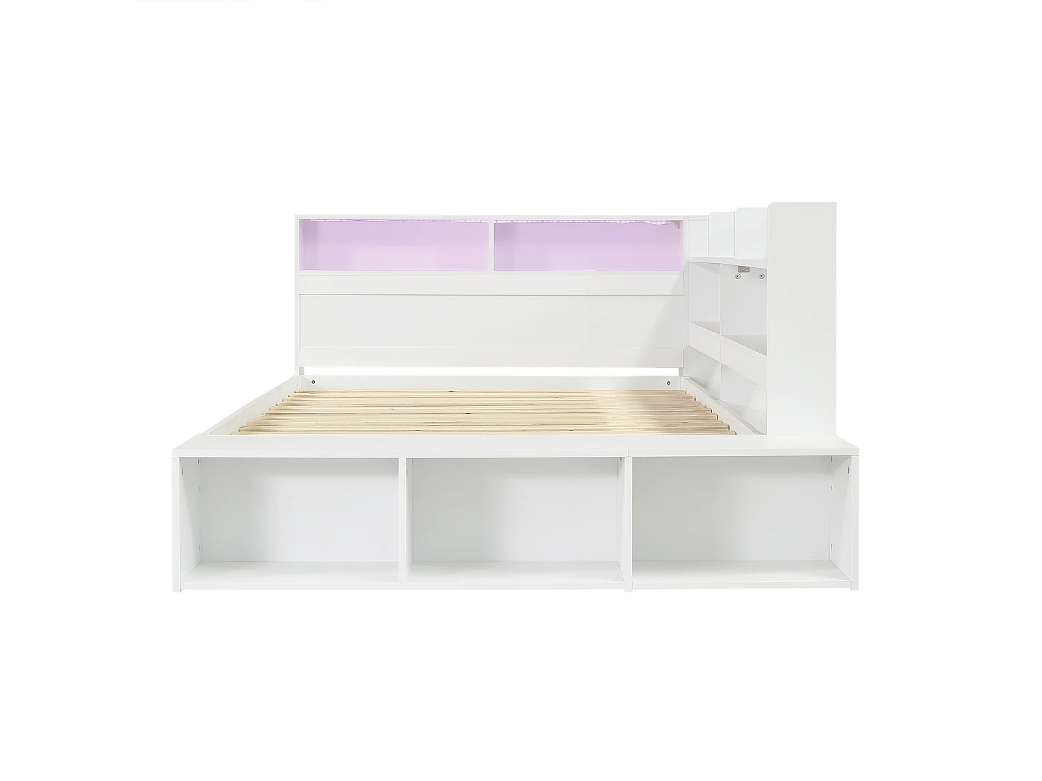 Canapé-lit en bois 120 x 200 cm - avec lit gigogne 90 x 190 cm - avec éclairage LED et port de charge - Blanc (sans matelas)