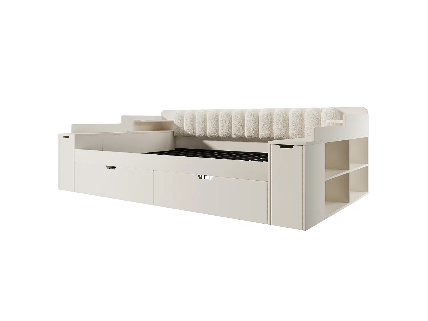 Canapé-lit 140x200cm - avec 2 tiroirs - avec USB/Type-C - compartiment de rangement - dossier polaire sherpa - blanc (matelas non inclus)