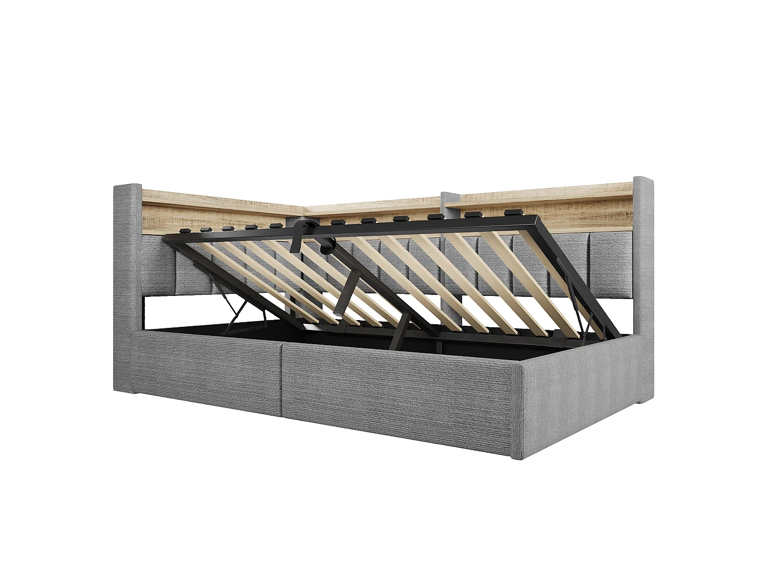 Sovesofa med opbevaringsrum 90 x 200 cm – med LED-belysning og USB-port – Velour – Grå (madras ikke inkluderet)