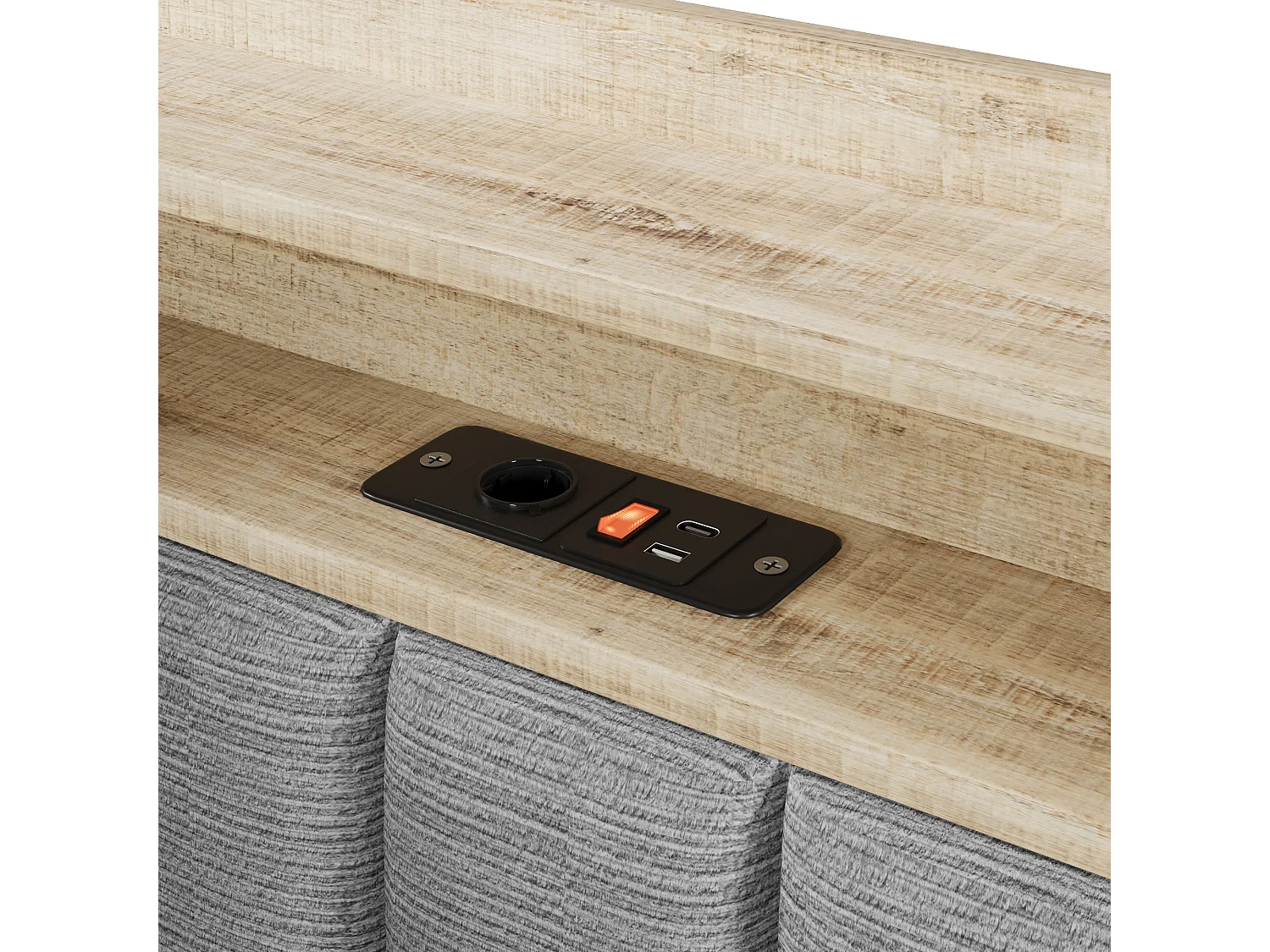 Sovesofa med opbevaringsrum 90 x 200 cm – med LED-belysning og USB-port – Velour – Grå (madras ikke inkluderet)
