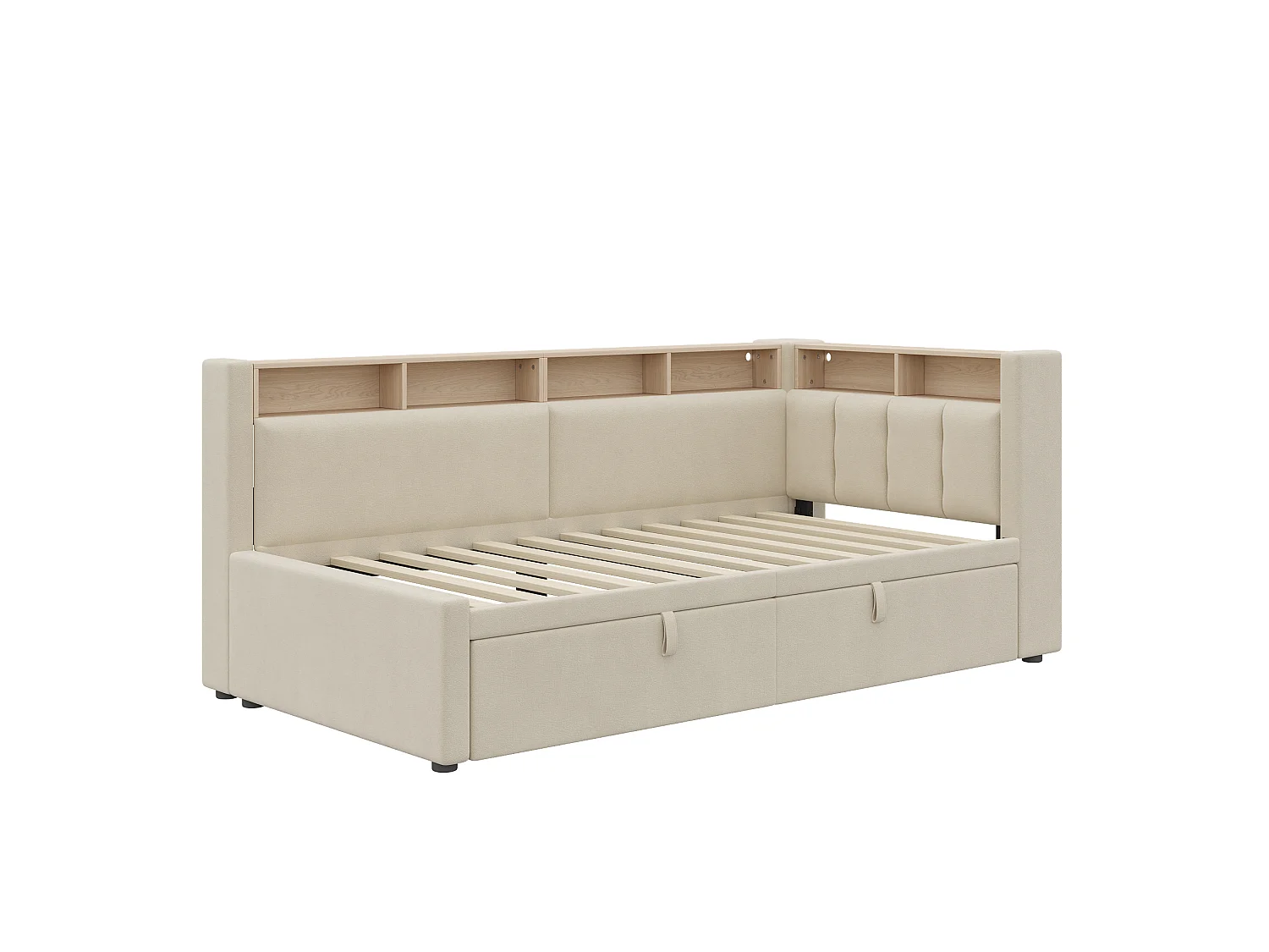 Sofa bed 90 x 200 cm / 180 x 200 cm – With pull-out bed – With LED lighting – Linen upholstery – beige (mattress not included)