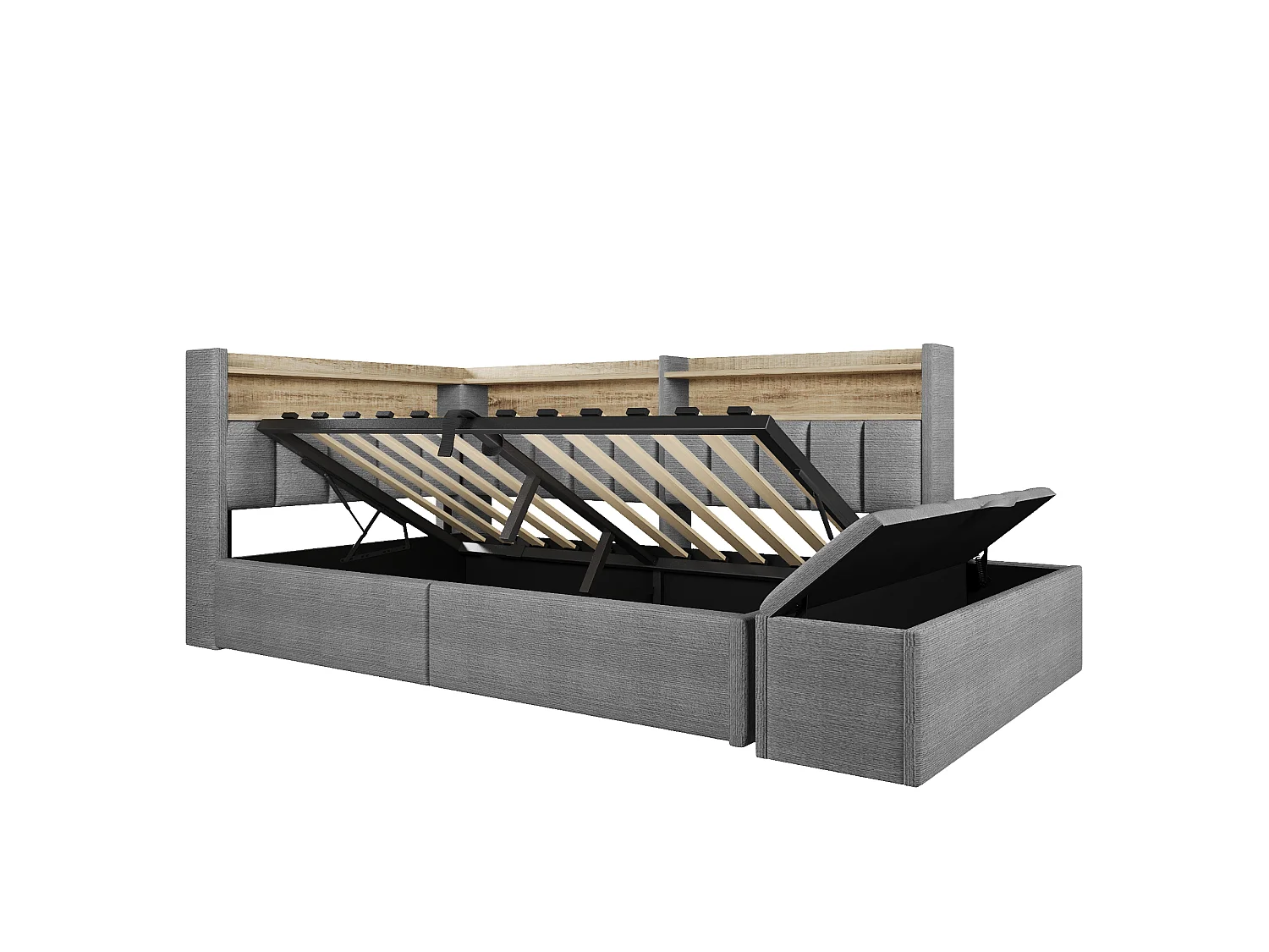 Sovesofa med opbevaringsrum 90 x 200 cm - med stikkontakt - med USB-port + LED-lysbånd - grå (madras ikke inkluderet)