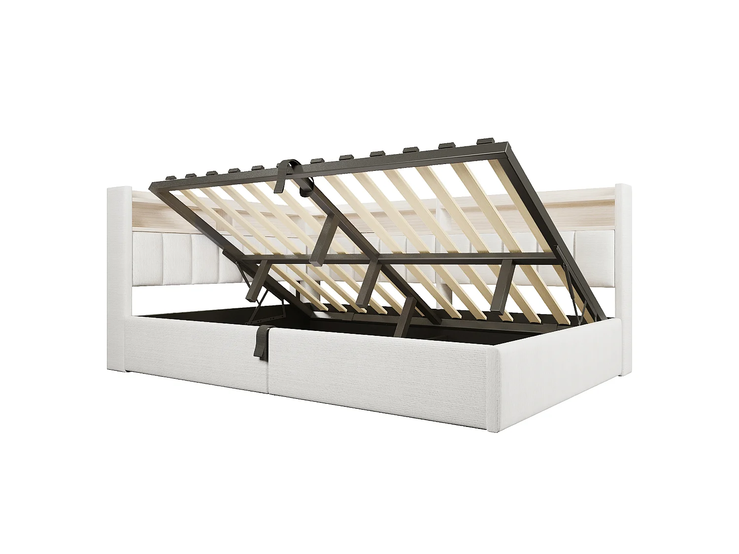 Sovesofa med opbevaringsrum 140 x 200 cm – med LED-belysning og USB-port – Velour – beige (madras ikke inkluderet)