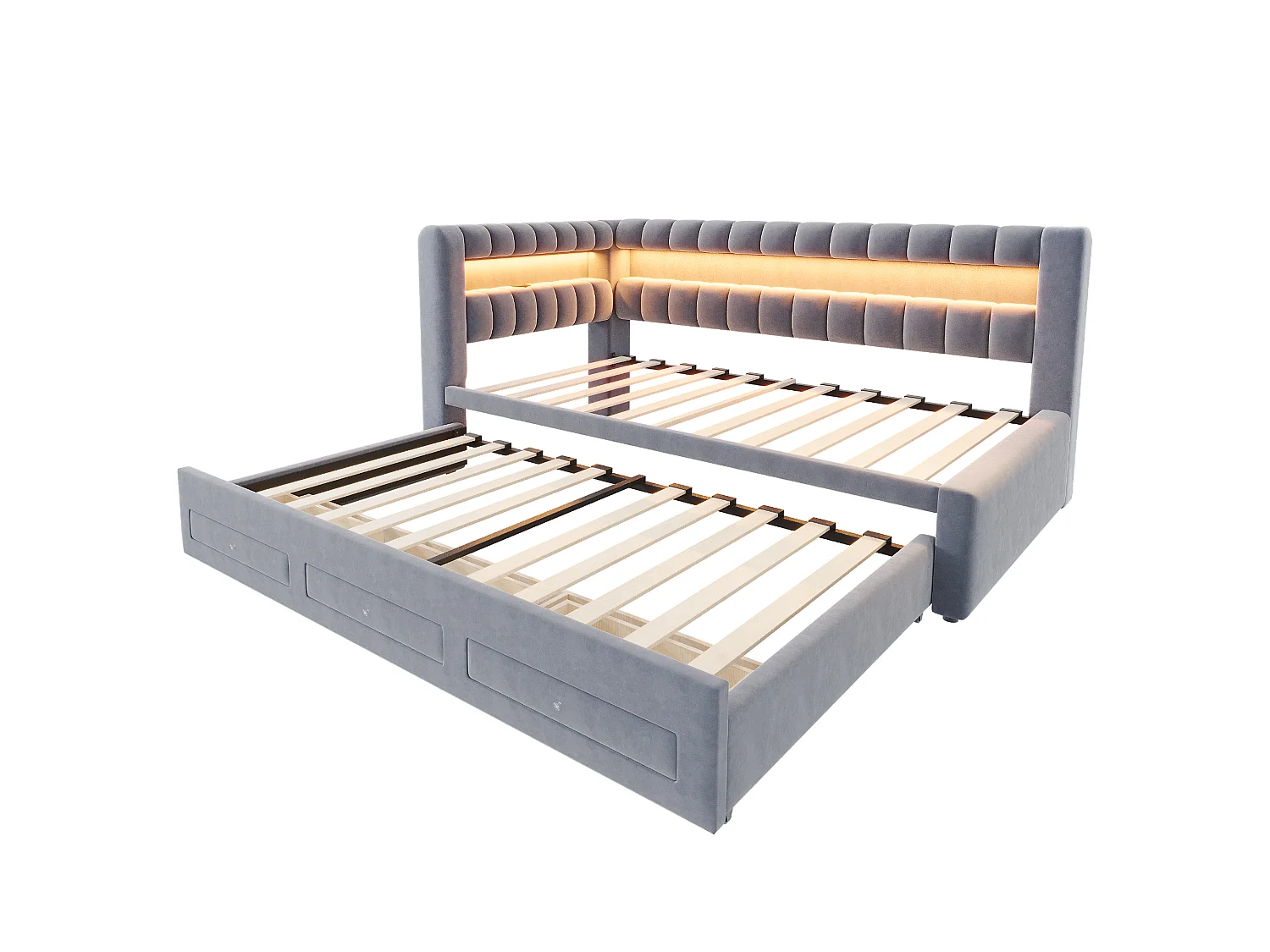 Sofa bed 90 x 190 cm – with pull-out bed – with 3 drawers – with LED lighting – with USB charging port – Dark gray (mattress not included)