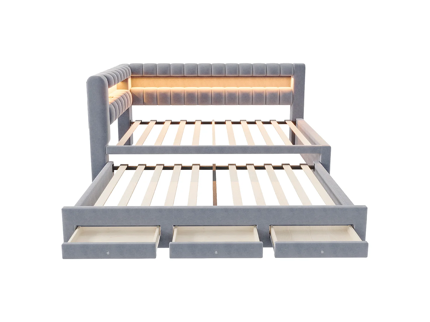Sofa bed 90 x 190 cm – with pull-out bed – with 3 drawers – with LED lighting – with USB charging port – Dark gray (mattress not included)