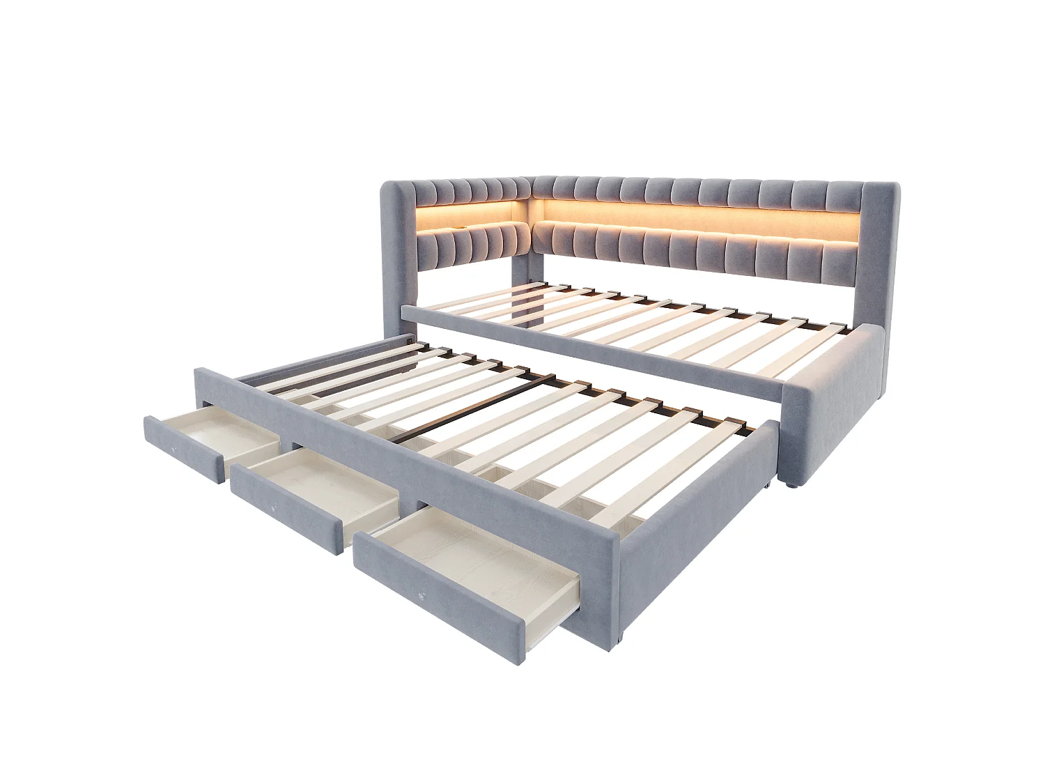 Sofa bed 90 x 190 cm – with pull-out bed – with 3 drawers – with LED lighting – with USB charging port – Dark gray (mattress not included)