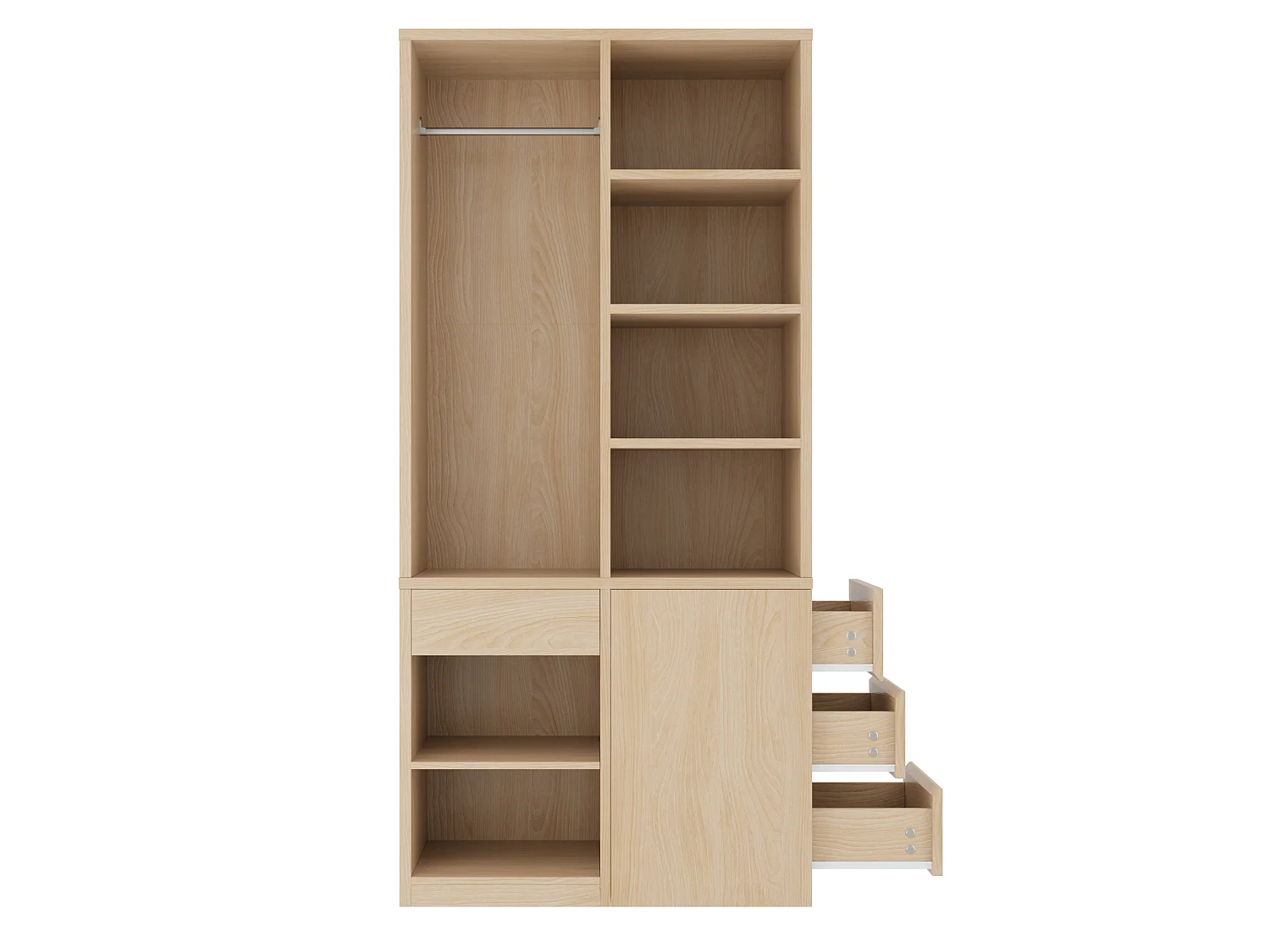 Wardrobe 70×50×170 cm - with 4 drawers - with multi-level shelves - natural