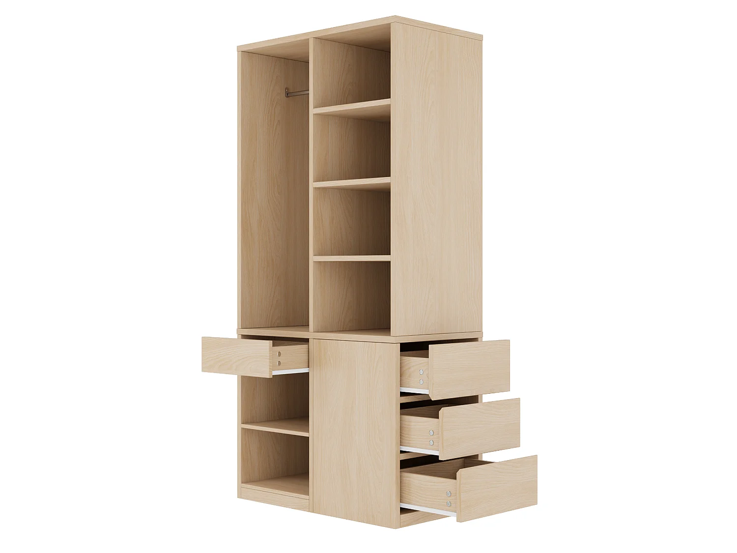 Wardrobe 70×50×170 cm - with 4 drawers - with multi-level shelves - natural