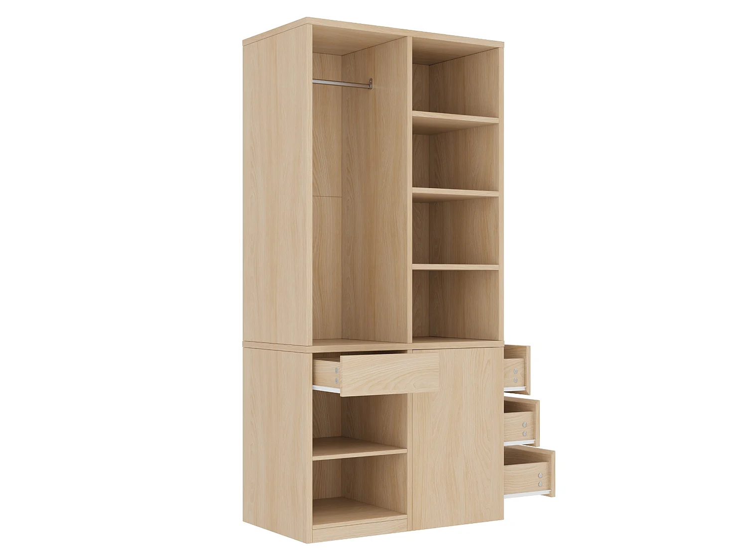 Wardrobe 70×50×170 cm - with 4 drawers - with multi-level shelves - natural