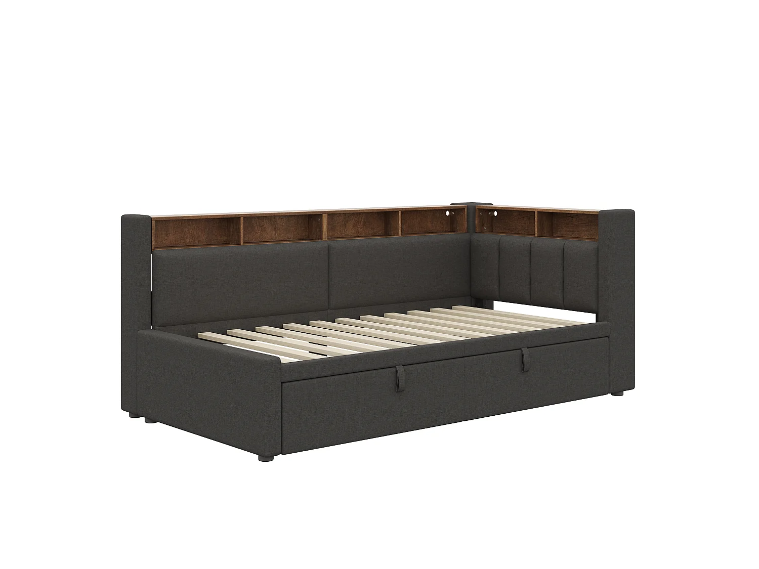 Sofa bed 90 x 200 cm / 180 x 200 cm – With pull-out bed – With LED lighting – Linen upholstery – Gray (mattress not included)