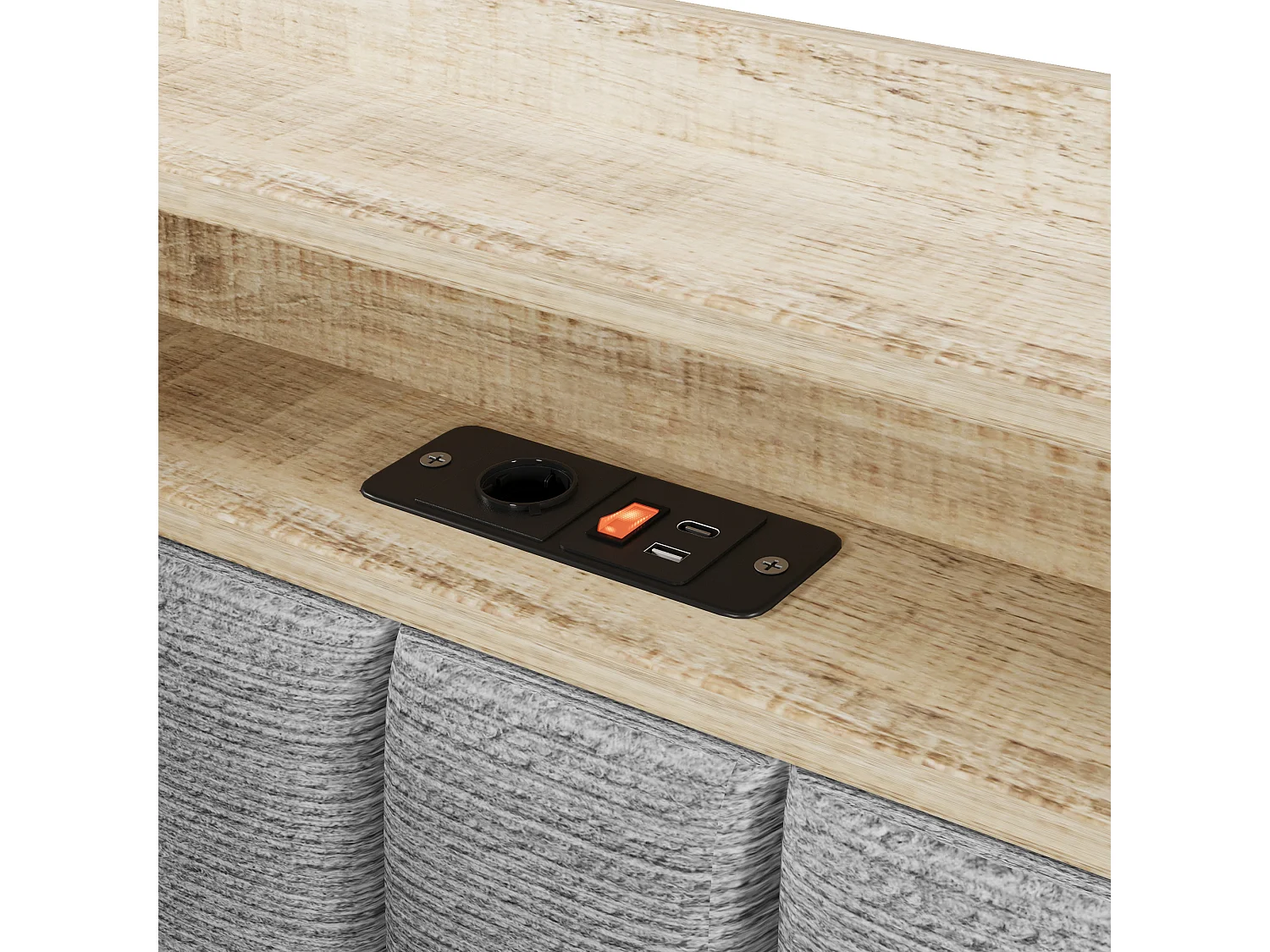 Sovesofa med opbevaringsrum 140 x 200 cm – med LED-belysning og USB-port – Velour – Grå (madras ikke inkluderet)