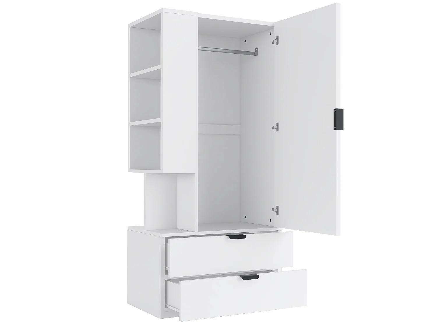 Armoire une porte 70 × 50 × 170 cm – avec 2 tiroirs – avec étagères réglables en hauteur – blanc