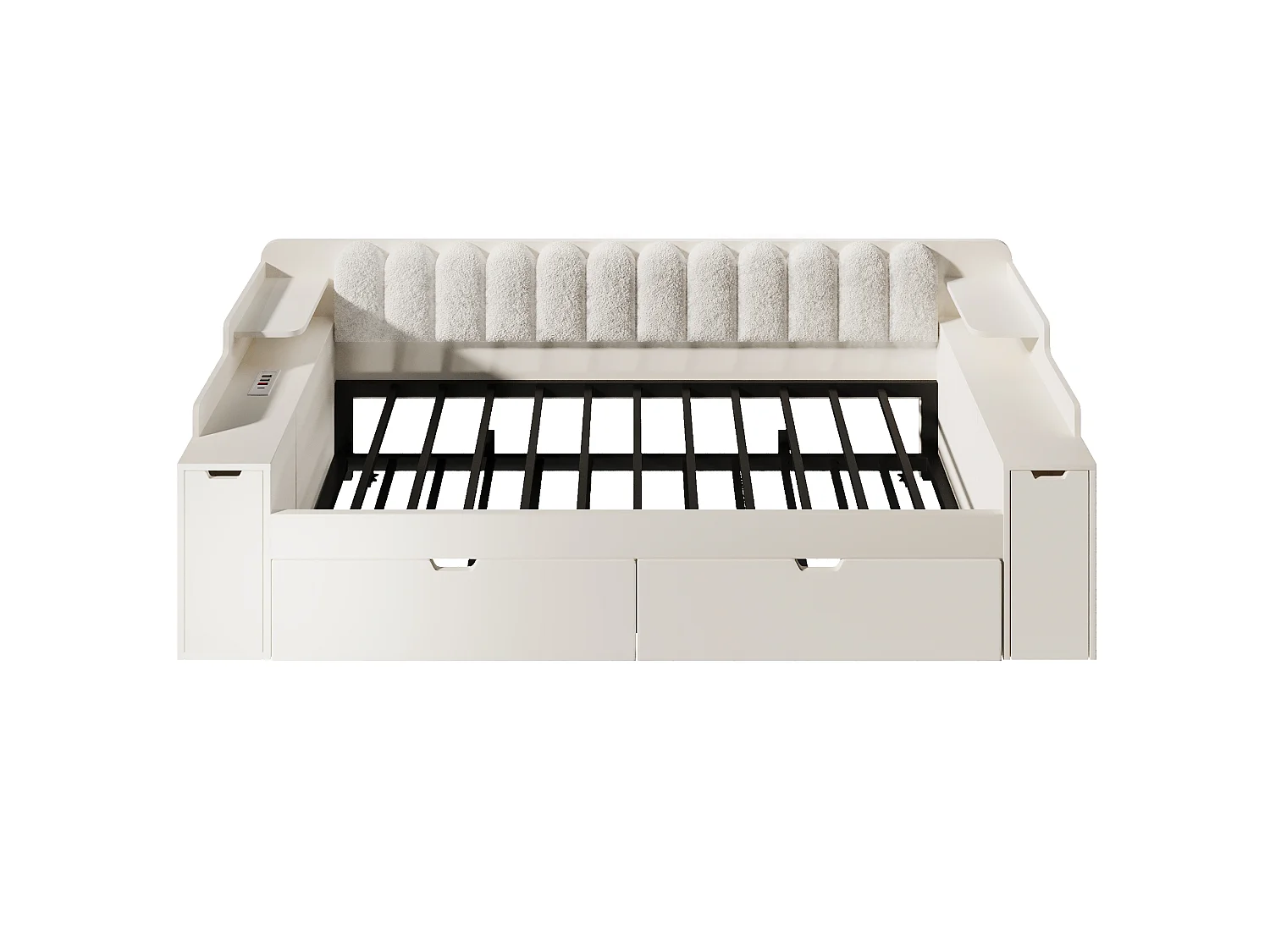 Canapé-lit 90x200cm - avec lit gigogne - avec USB/Type-C - compartiment de rangement - dossier polaire sherpa - blanc (matelas non inclus)