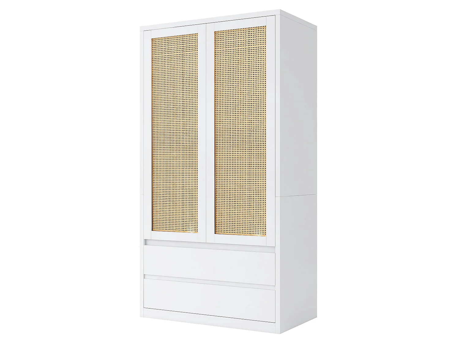 Schrank mit zwei Türen 90 × 50 × 170 cm – mit 2 Schubladen – Türen aus Rattan – weiß