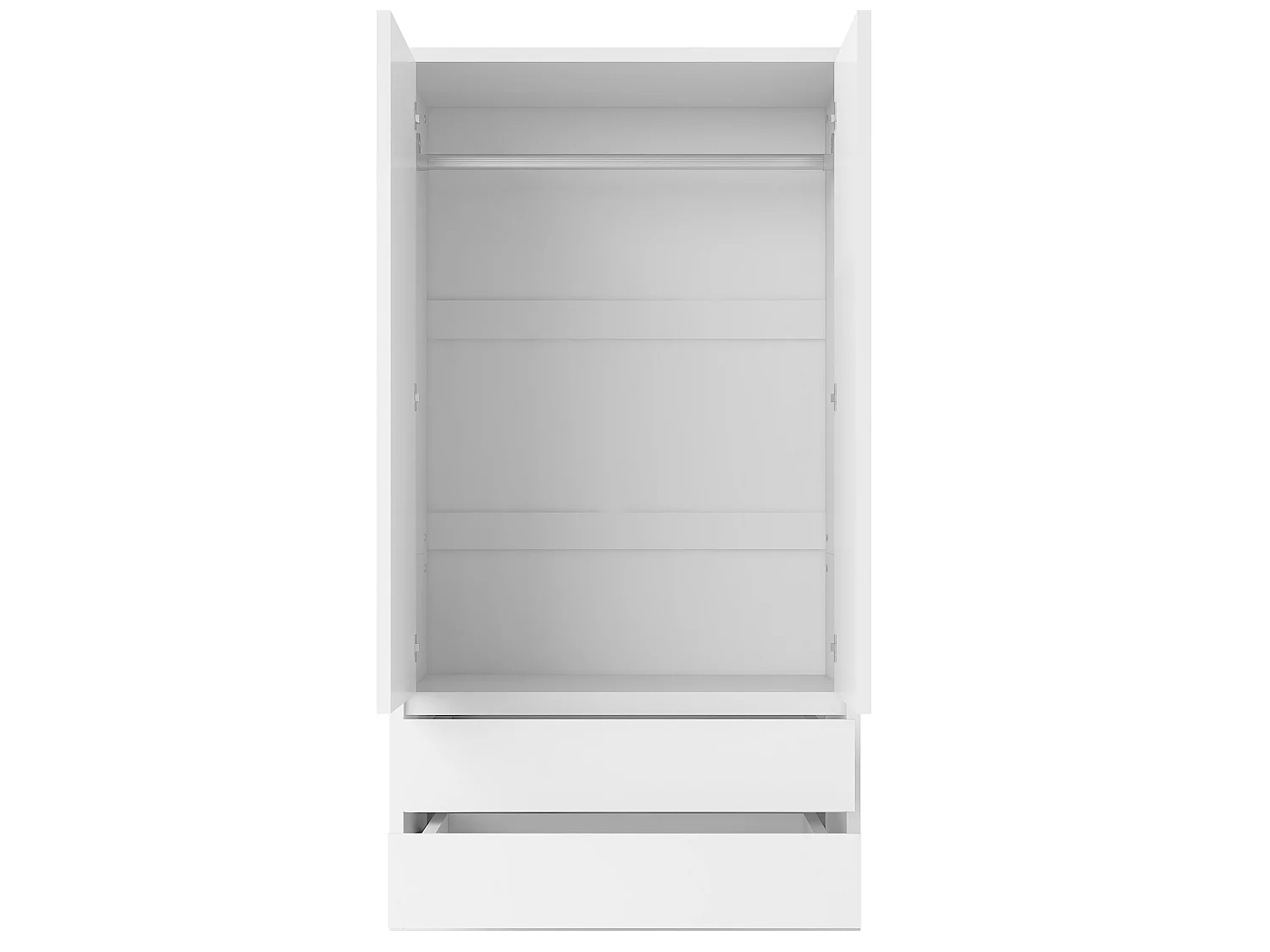 Schrank mit zwei Türen 90 × 50 × 170 cm – mit 2 Schubladen – Türen aus Rattan – weiß