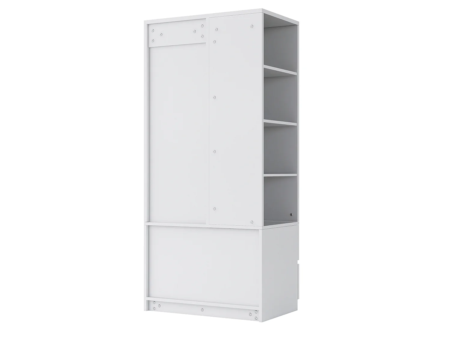 Wardrobe 70 × 50 × 175 cm – with 2 drawers – with open shelves – one-door wardrobe – white