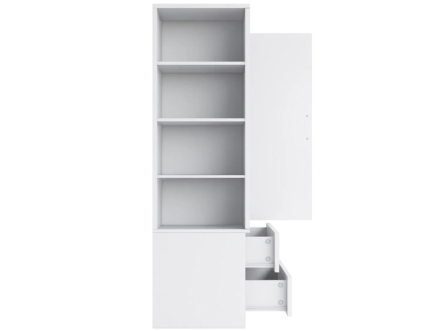 Wardrobe 70 × 50 × 175 cm – with 2 drawers – with open shelves – one-door wardrobe – white