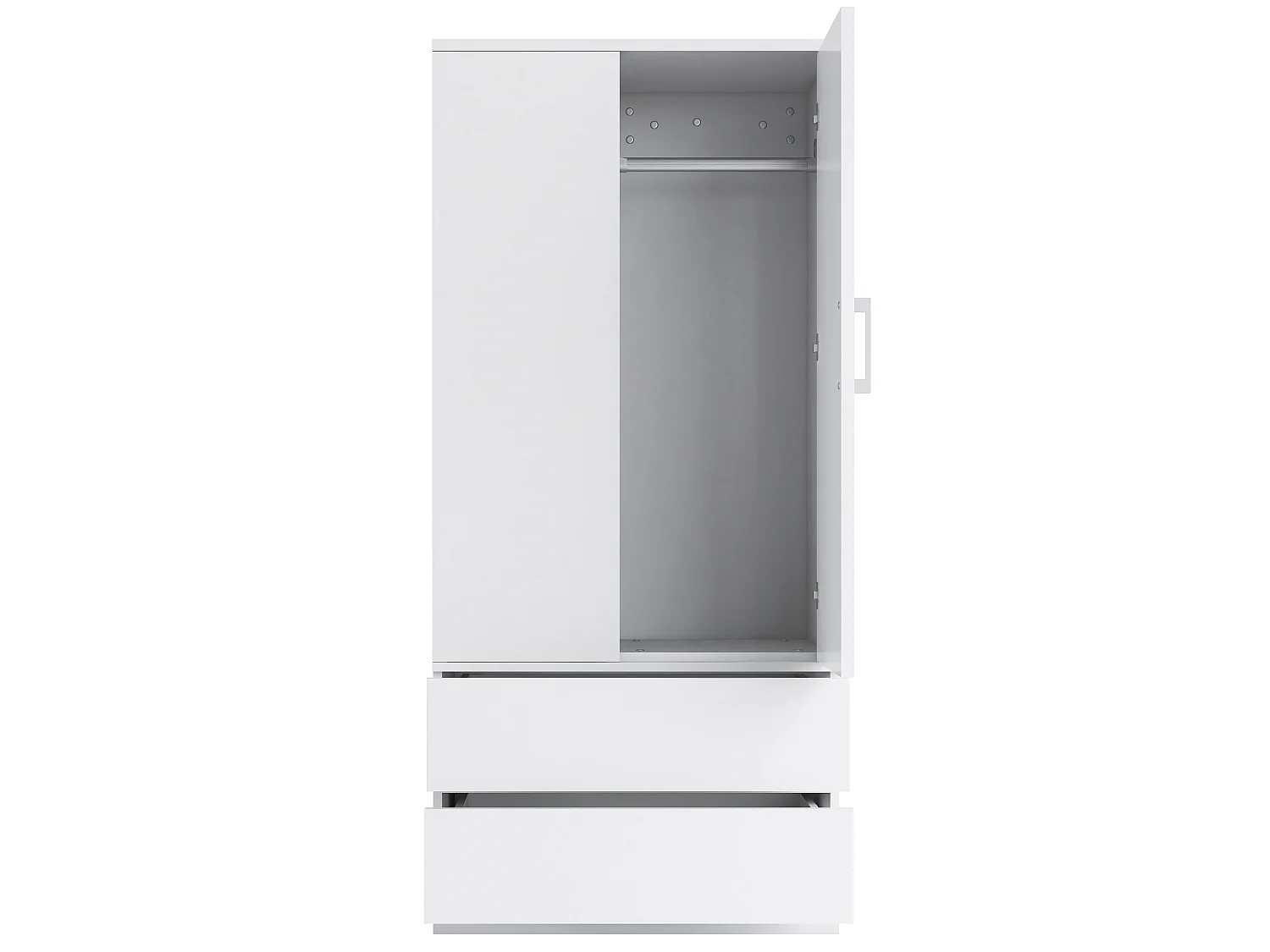 Wardrobe 70 × 50 × 175 cm – with 2 drawers – with open shelves – one-door wardrobe – white