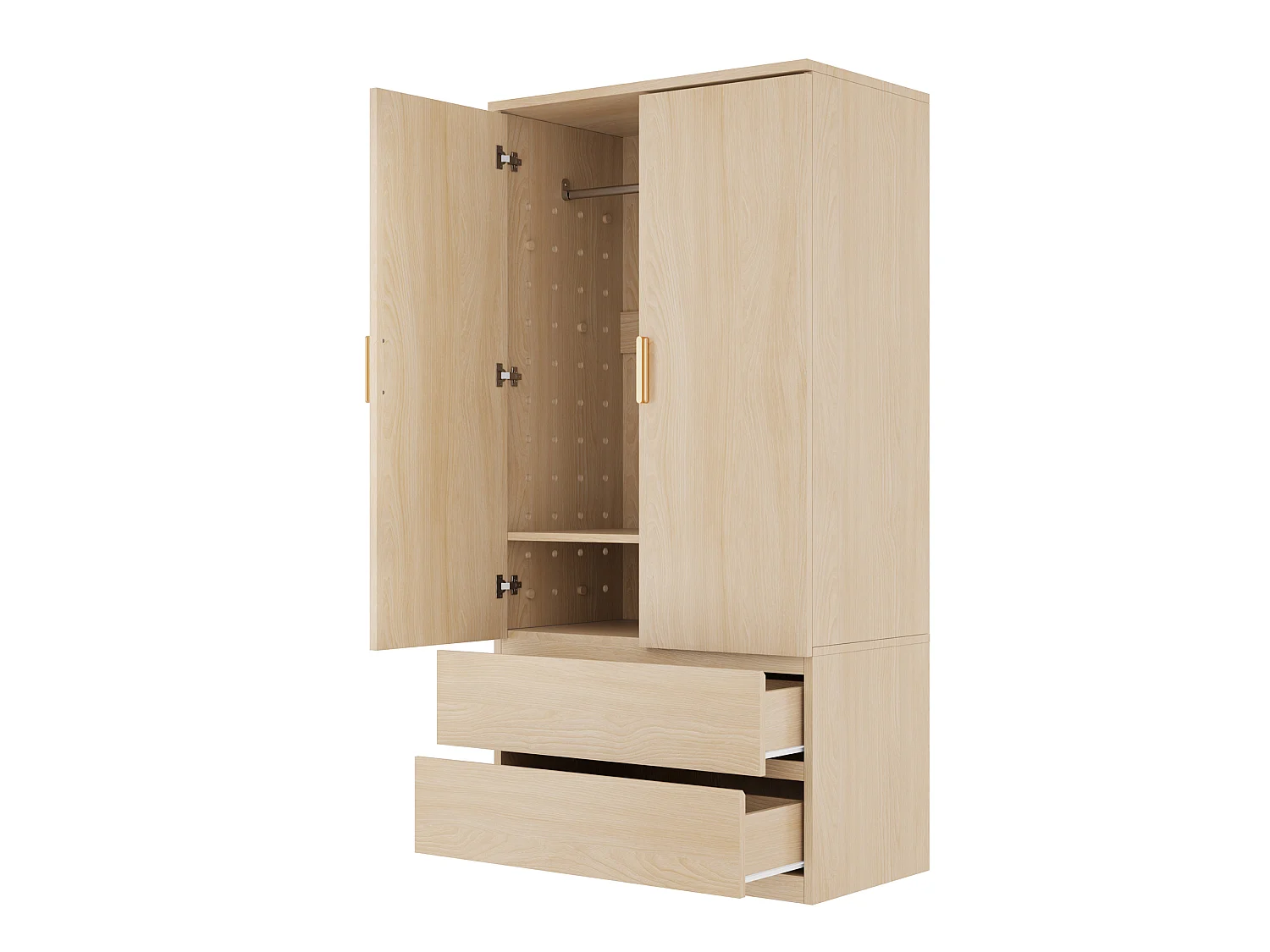 Wardrobe 70 x 50 x 170 cm - with 2 drawers - with 2 doors - natural