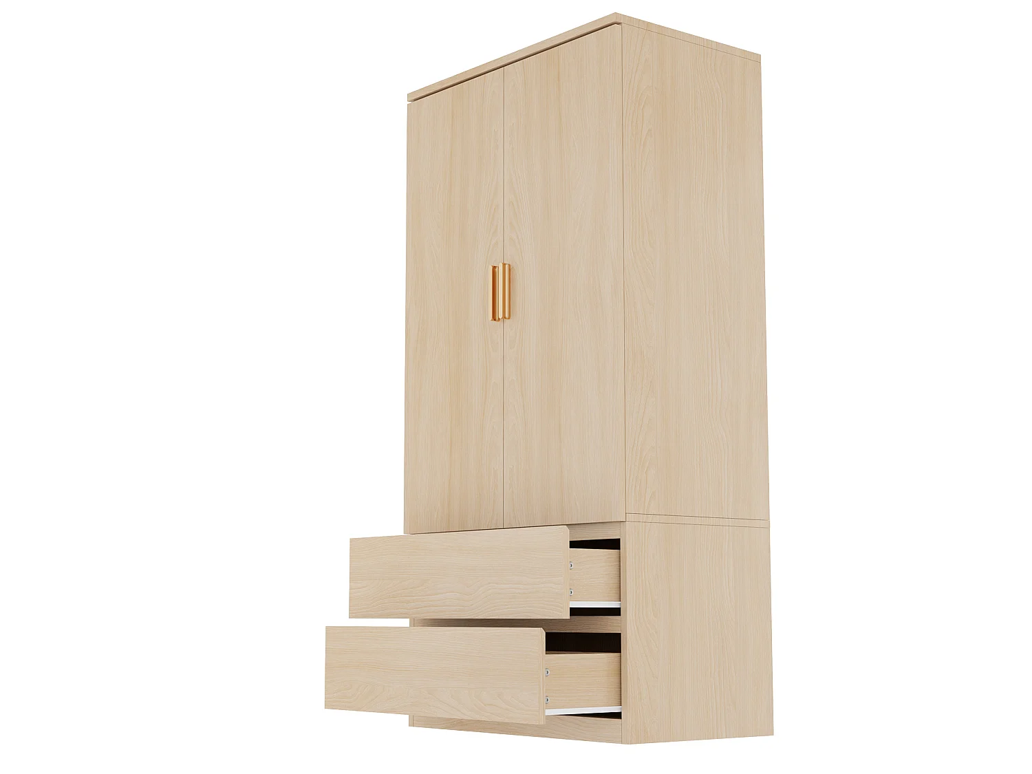 Wardrobe 70 x 50 x 170 cm - with 2 drawers - with 2 doors - natural