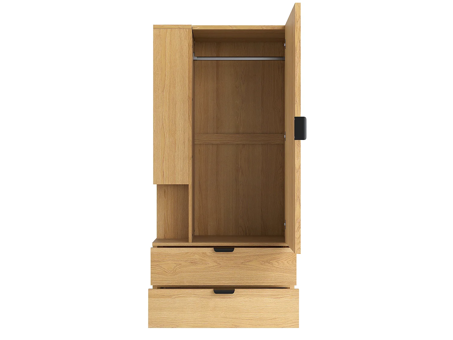 Armoire une porte 70 × 50 × 170 cm – avec 2 tiroirs – avec étagères réglables en hauteur – naturel