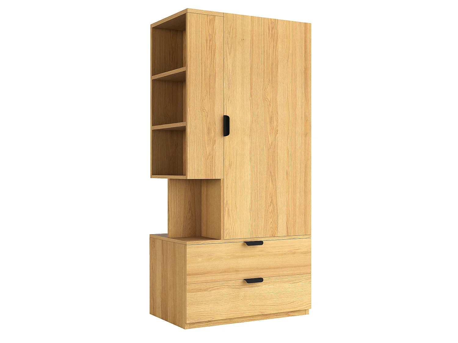 Armoire une porte 70 × 50 × 170 cm – avec 2 tiroirs – avec étagères réglables en hauteur – naturel