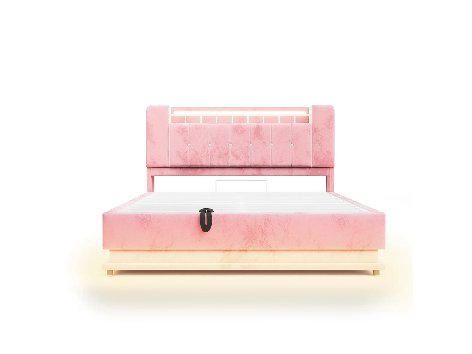 Bett mit Stauraum und gepolstertem Kopfteil 160 x 200 cm – mit LED-Beleuchtung – mit USB-Anschluss – Samt – rosa (Matratze nicht enthalten)