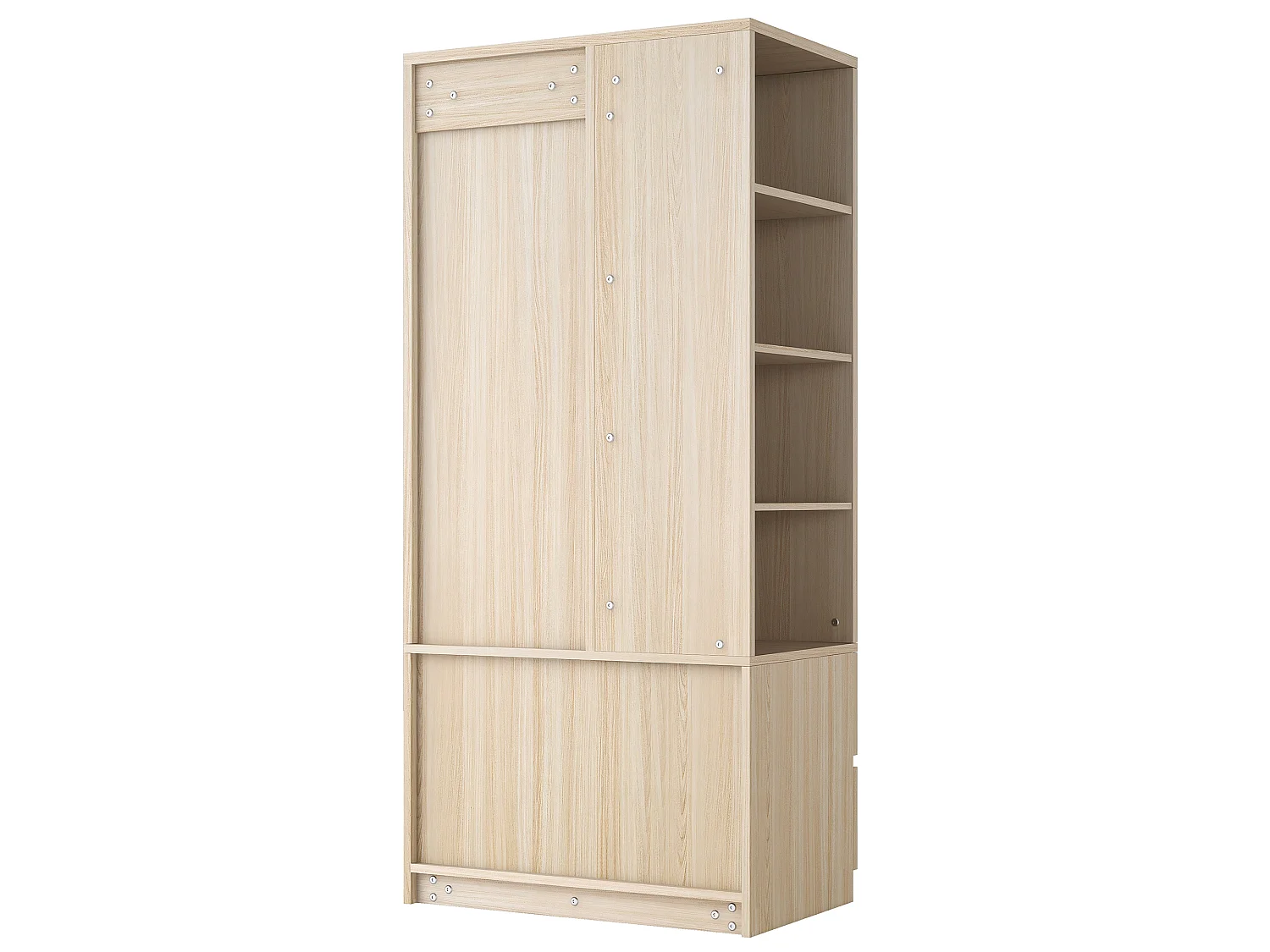 Wardrobe 70 × 50 × 175 cm – with 2 drawers – with open shelves – one-door wardrobe – natural