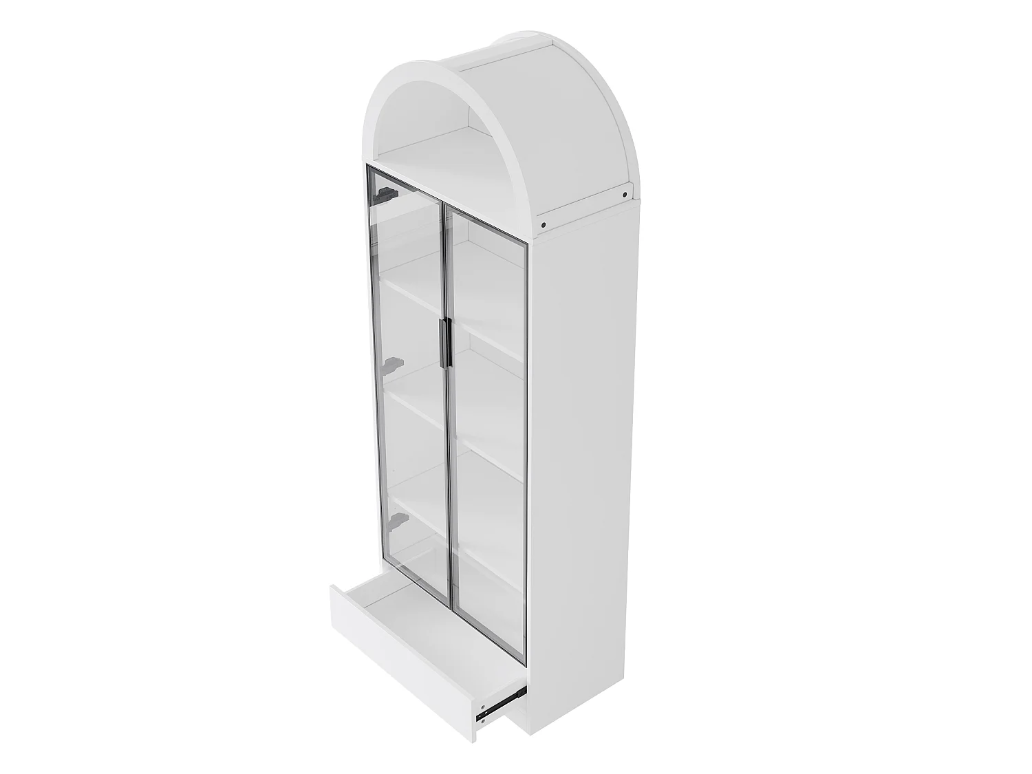 Vitrine/Bibliothèque 70x38x190 cm avec éclairage LED - 2 portes vitrées et 1 tiroir - Structure en aluminium + MDF - Blanc