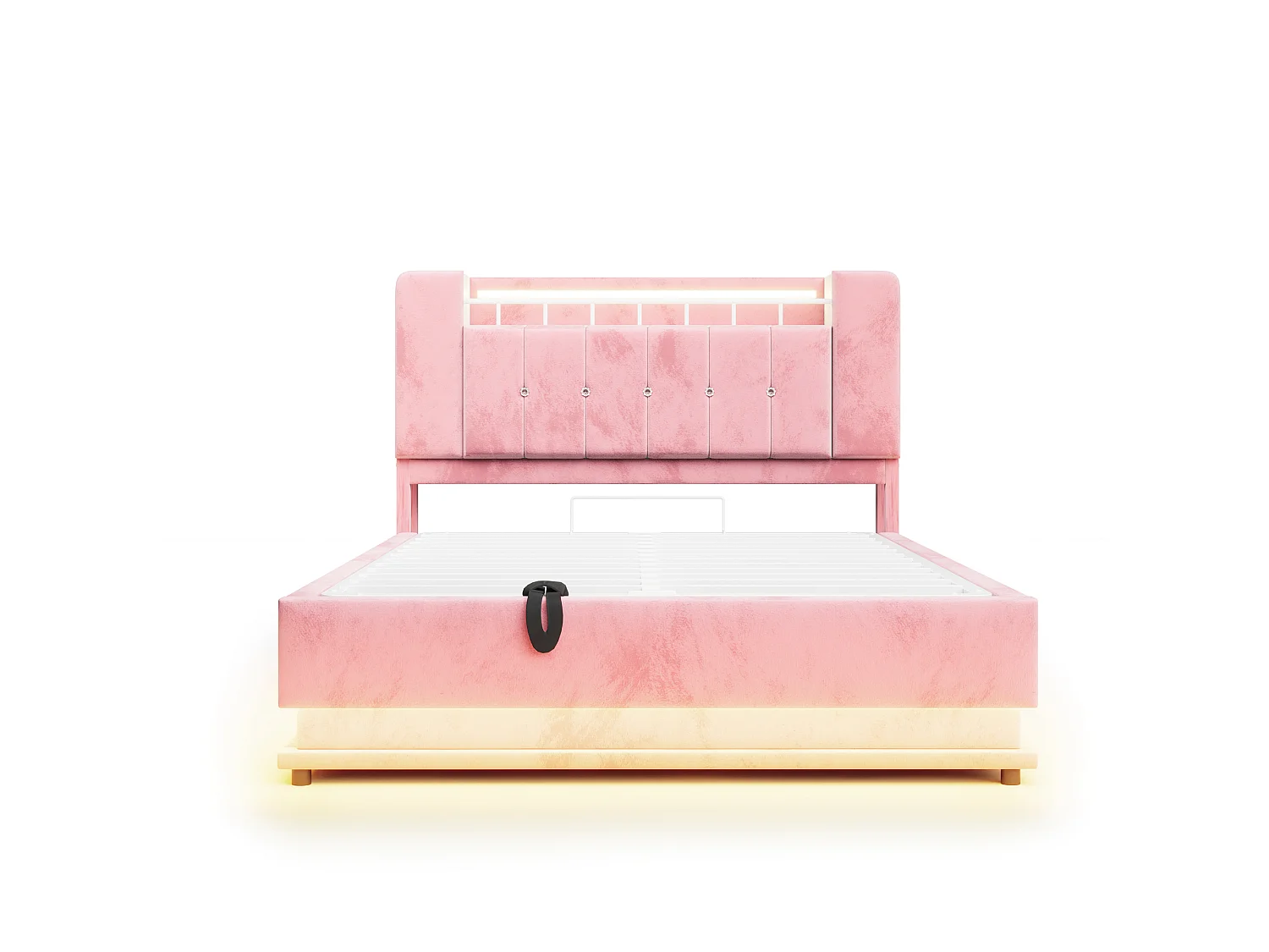 Polsterbett mit Bettkasten 140 x 200 cm – mit LED-Beleuchtung – mit USB-Anschluss – Samt – Rosa (Matratze nicht enthalten)