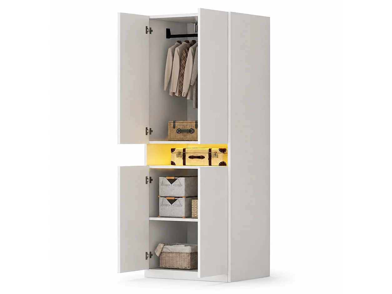 Wardrobe 70 × 55 × 180 cm - with illuminated compartment - with LED lighting - white