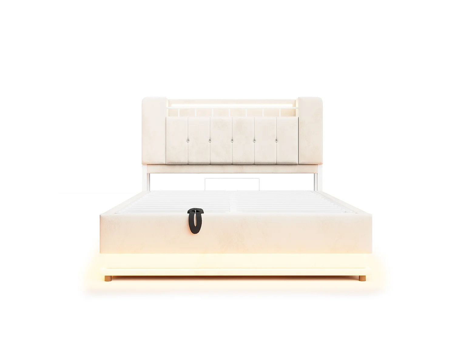 Bett mit Stauraum und gepolstertem Kopfteil 140 x 200 cm - mit LED-Beleuchtung - mit USB-Anschluss - Samt - beige (Matratze nicht inbegriffen)