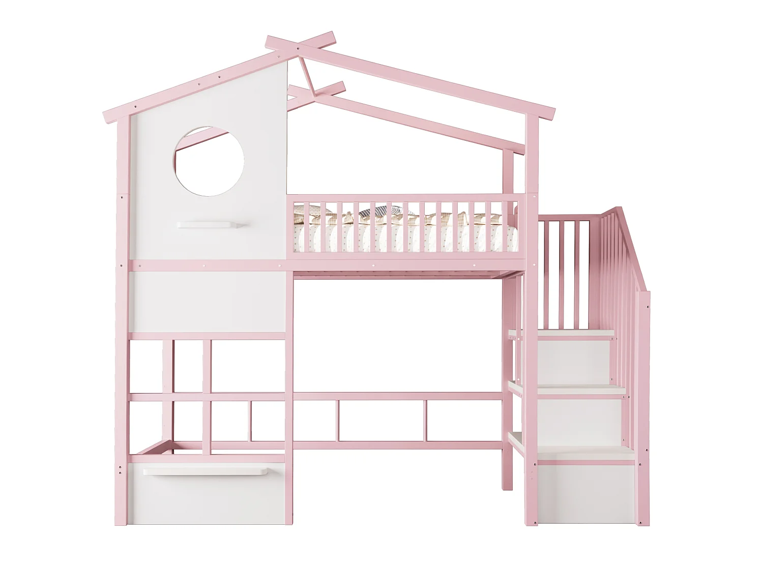 Lit mezzanine 90 x 200 cm - avec éclairage LED - avec escalier - rose (matelas non inclus)