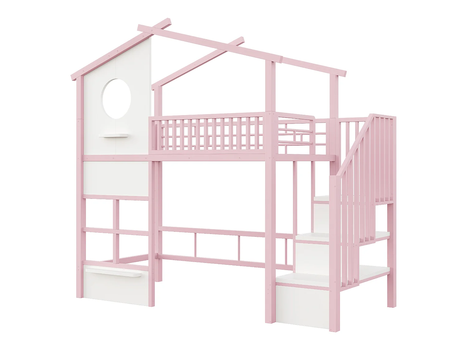 Lit mezzanine 90 x 200 cm - avec éclairage LED - avec escalier - rose (matelas non inclus)