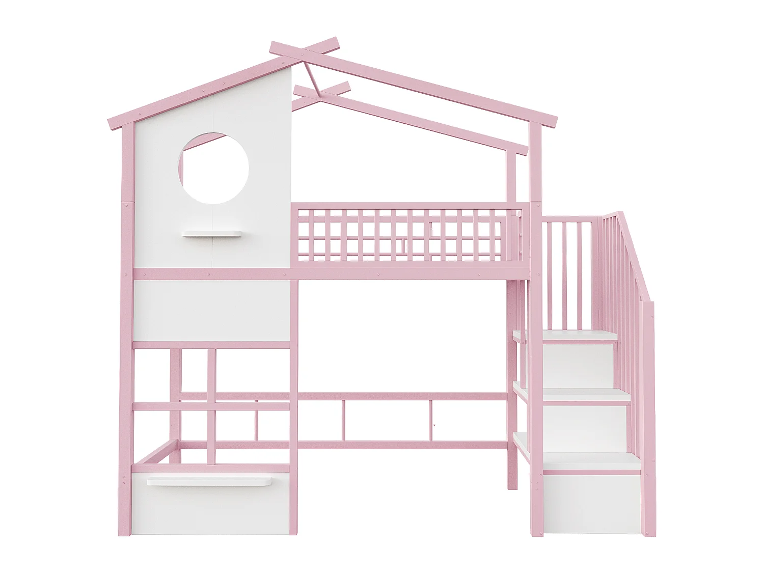 Lit mezzanine 90 x 200 cm - avec éclairage LED - avec escalier - rose (matelas non inclus)