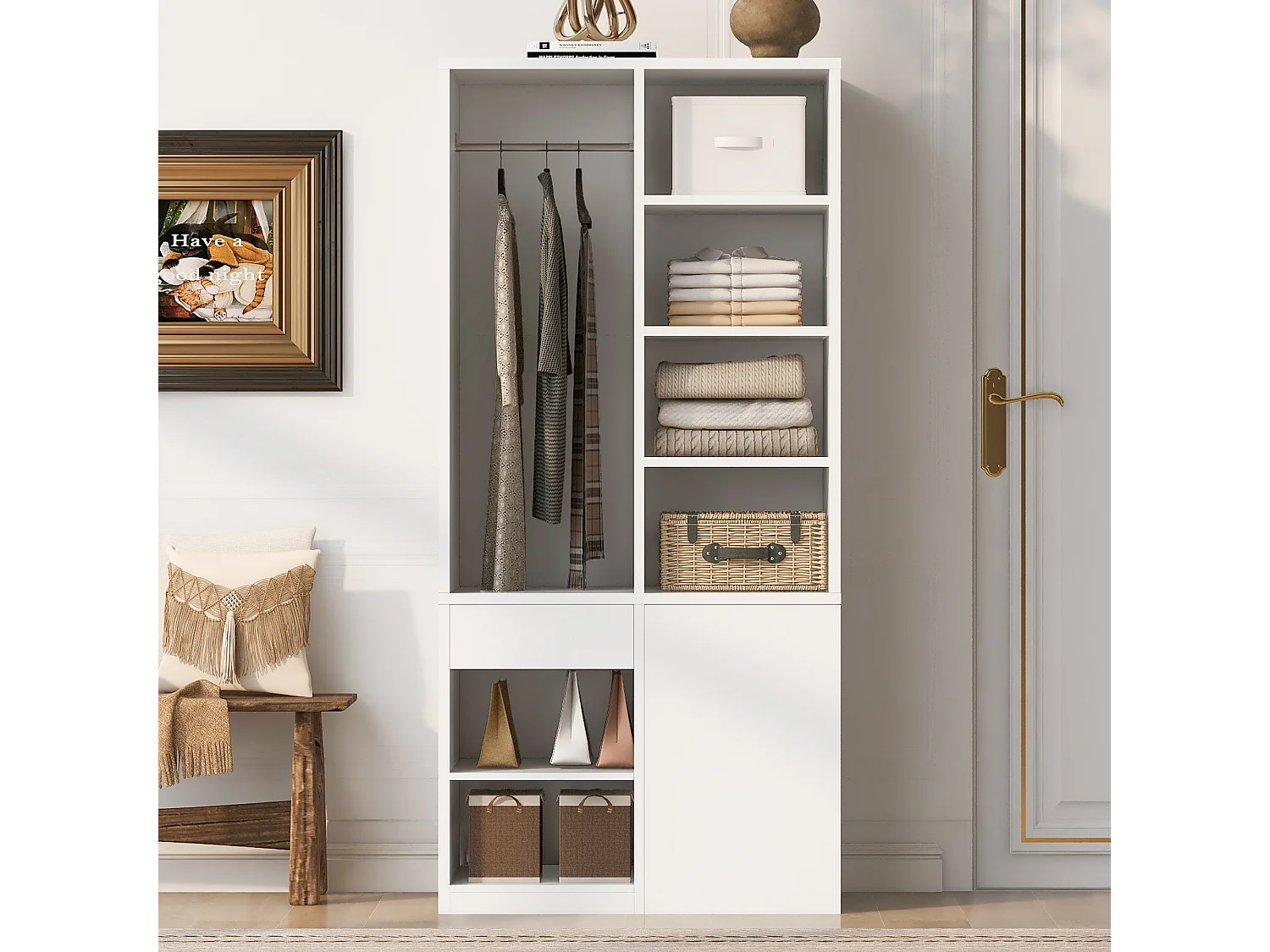 Wardrobe 70×50×170 cm - with 4 drawers - with multi-level shelves - White