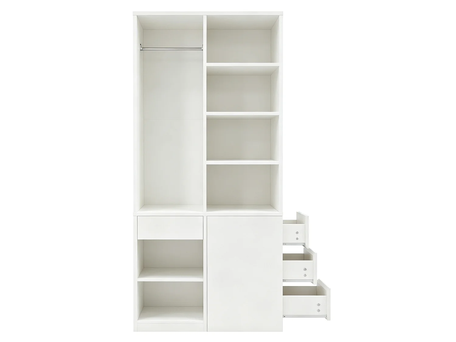 Wardrobe 70×50×170 cm - with 4 drawers - with multi-level shelves - White