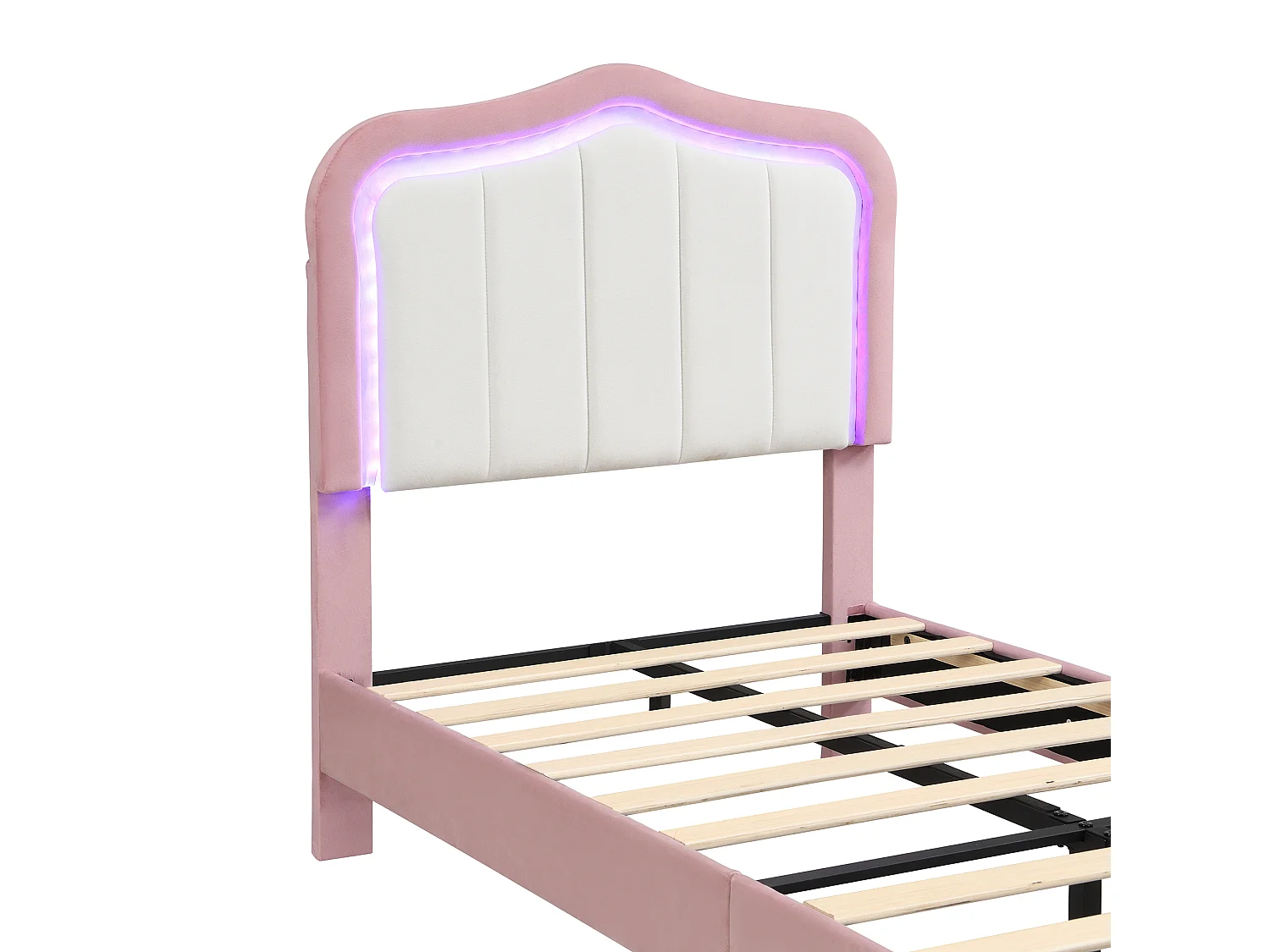 Lit rembourré pour enfants 90x200cm - avec 1 tiroir - avec éclairage LED - tissu velours - Rose (sans matelas)