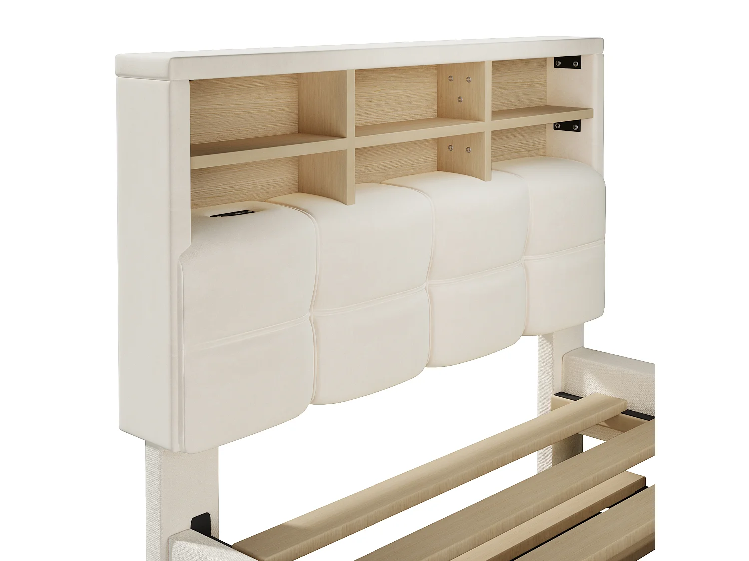 Cama para niño 90 x 200 cm – con cama nido – con puerto USB-C – terciopelo – beige (colchón no incluido)