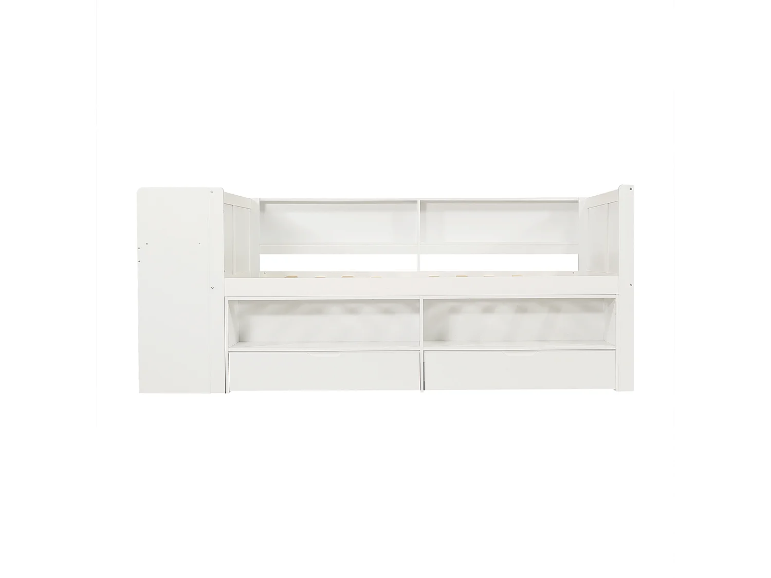 Canapé-lit en bois 120 x 200 cm - avec 2 tiroirs - avec bureau et compartiment de rangement ouvert - Blanc (sans matelas)