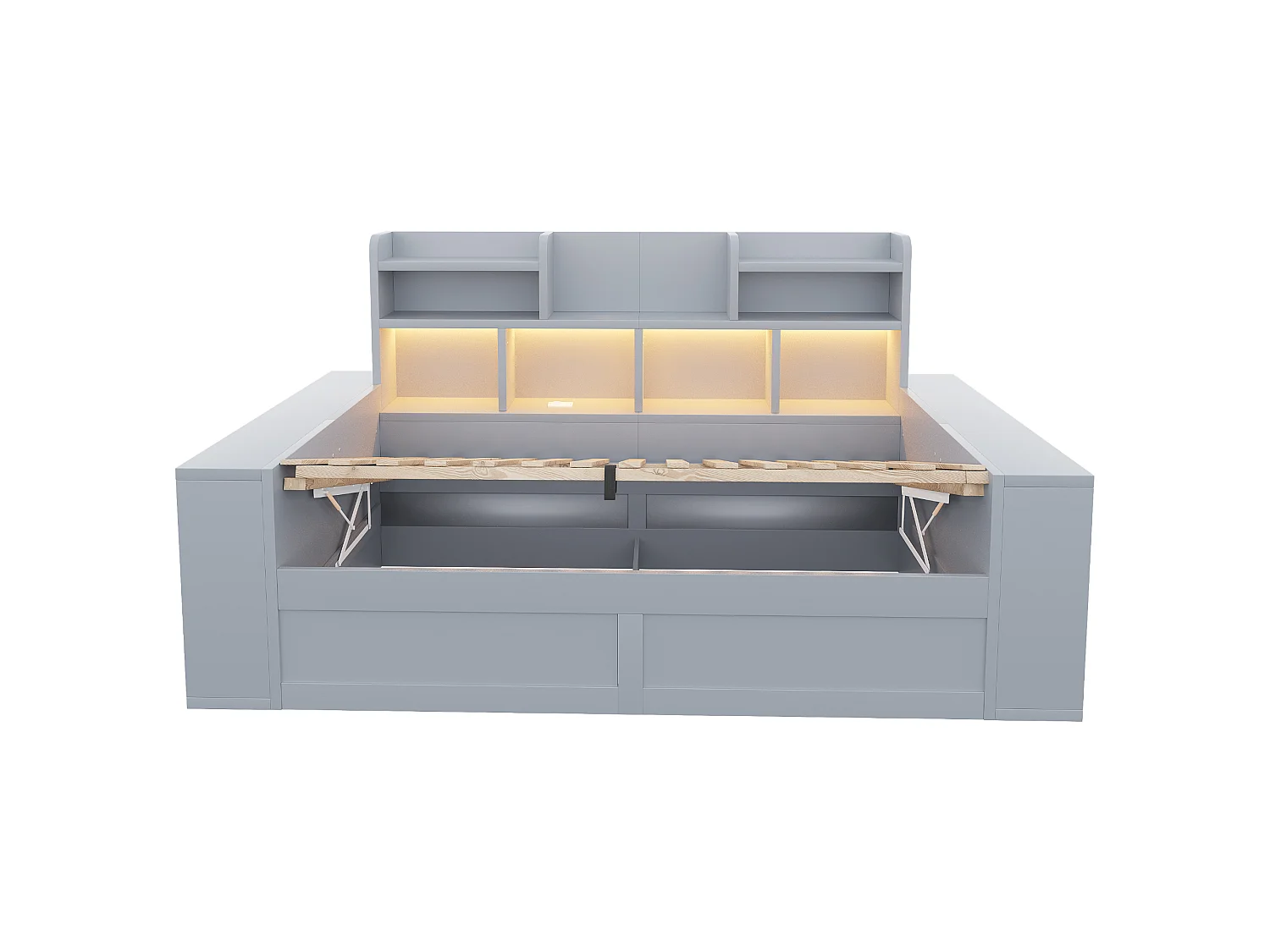 Canapé-lit coffre 90 x 200 cm - avec compartiments de rangement - avec prise électrique - avec éclairage LED - gris (matelas non inclus)