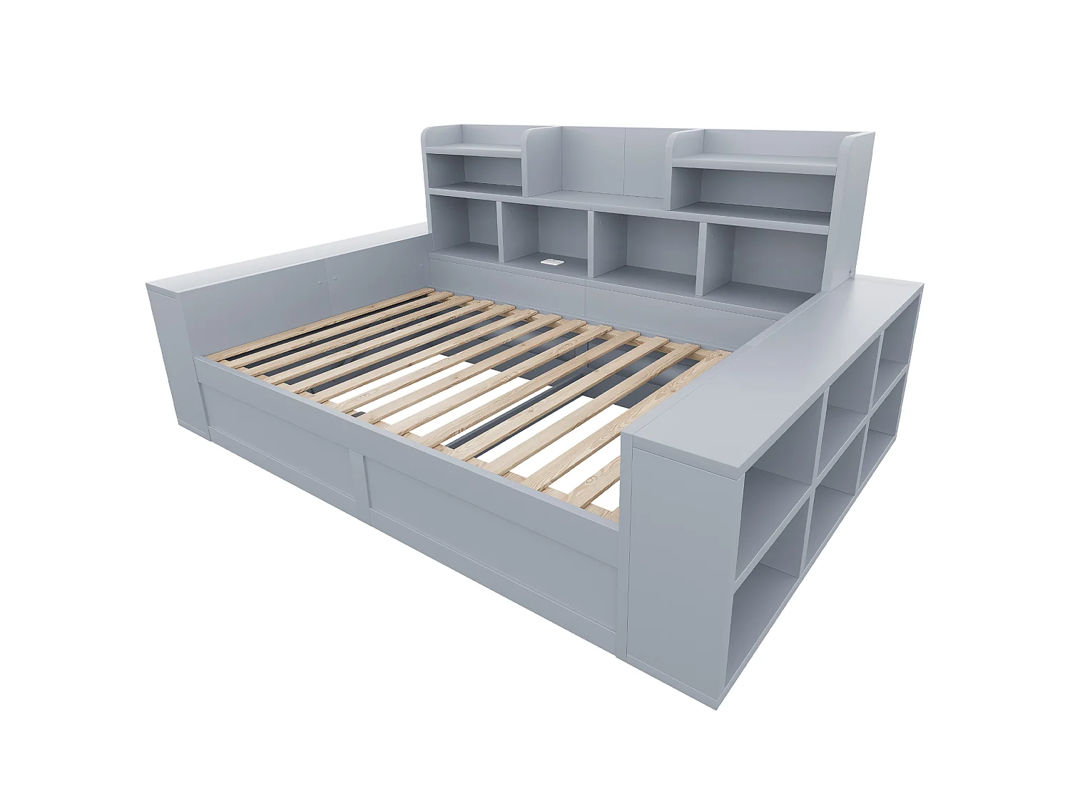 Canapé-lit coffre 90 x 200 cm - avec compartiments de rangement - avec prise électrique - avec éclairage LED - gris (matelas non inclus)