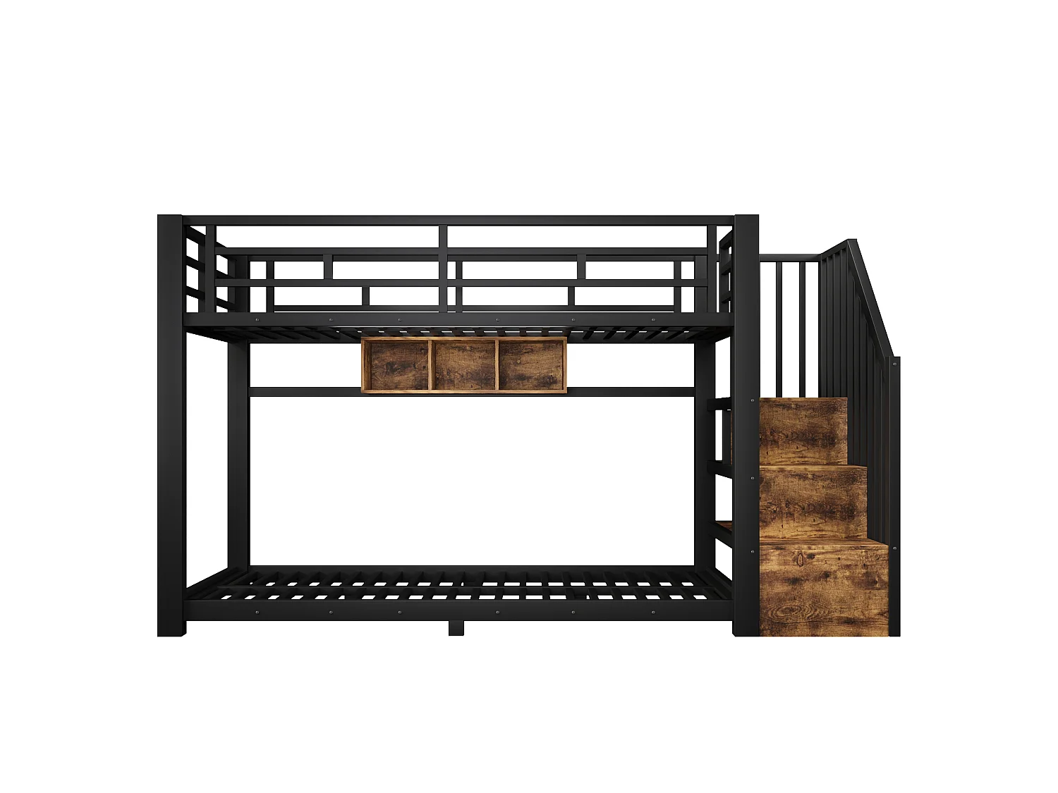 Etagenbett 90 x 200 cm – mit LED-Beleuchtung – mit drei Staufächern – mit Treppe – Schwarz (Matratze nicht enthalten)