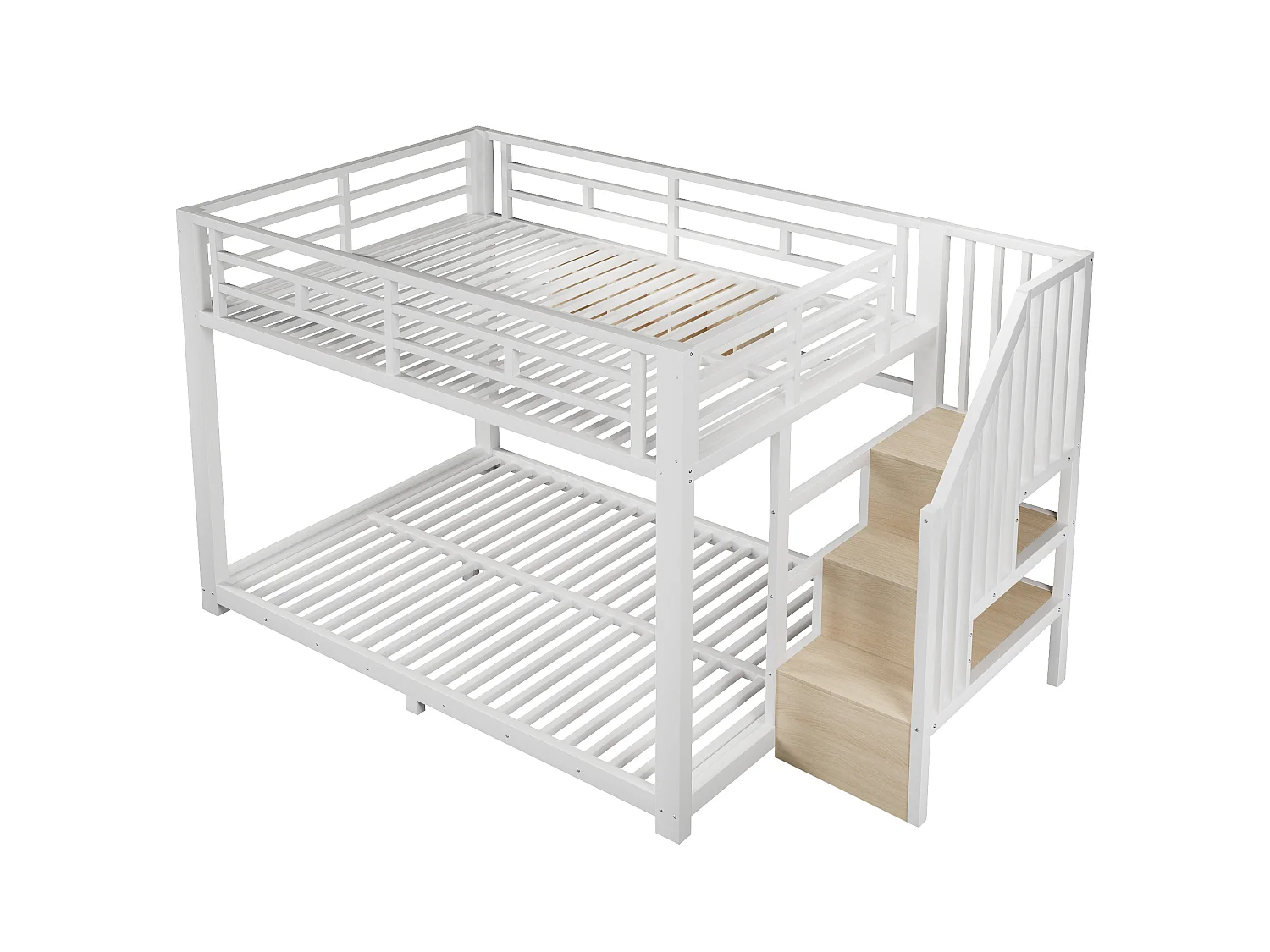 Etagenbett 140 x 200 cm – mit LED-Beleuchtung – mit drei Staufächern – mit Treppe – weiß (Matratze nicht enthalten)