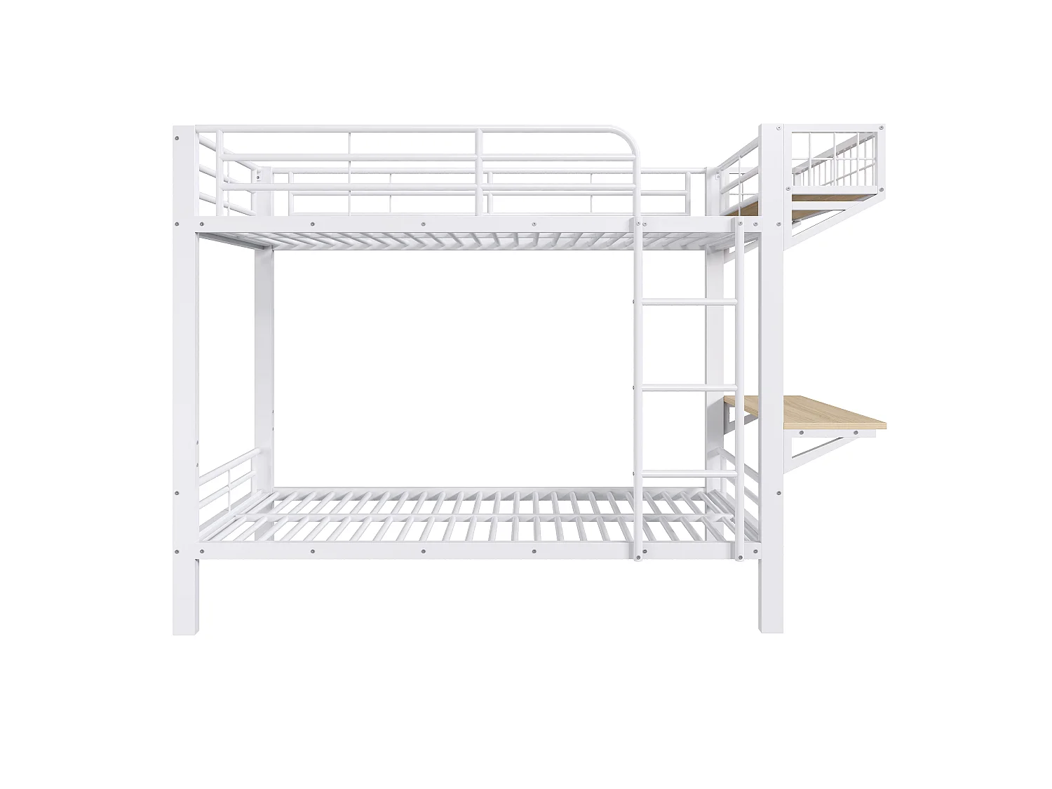 Etagenbett 90 x 200 cm – mit Schreibtisch – mit Sicherheitsgittern – mit Leiter – weiß (Matratze nicht inbegriffen)
