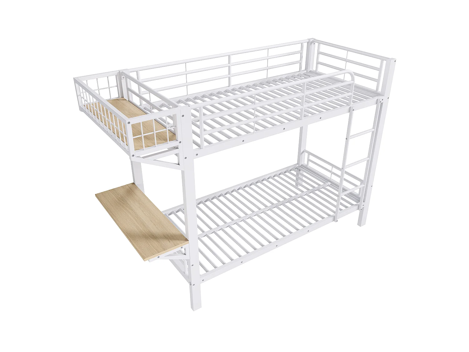 Etagenbett 90 x 200 cm – mit Schreibtisch – mit Sicherheitsgittern – mit Leiter – weiß (Matratze nicht inbegriffen)