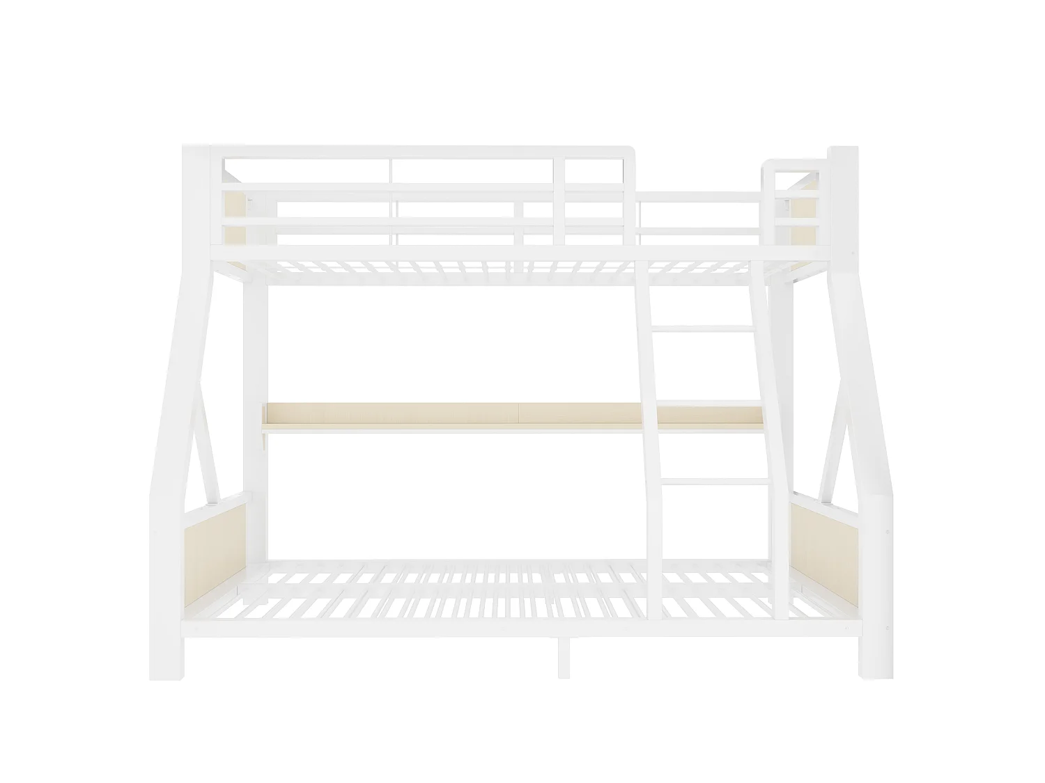 Lit superposé en métal 90x200+140x200 cm - avec éclairage LED - avec échelle de sécurité - blanc (matelas non inclus)