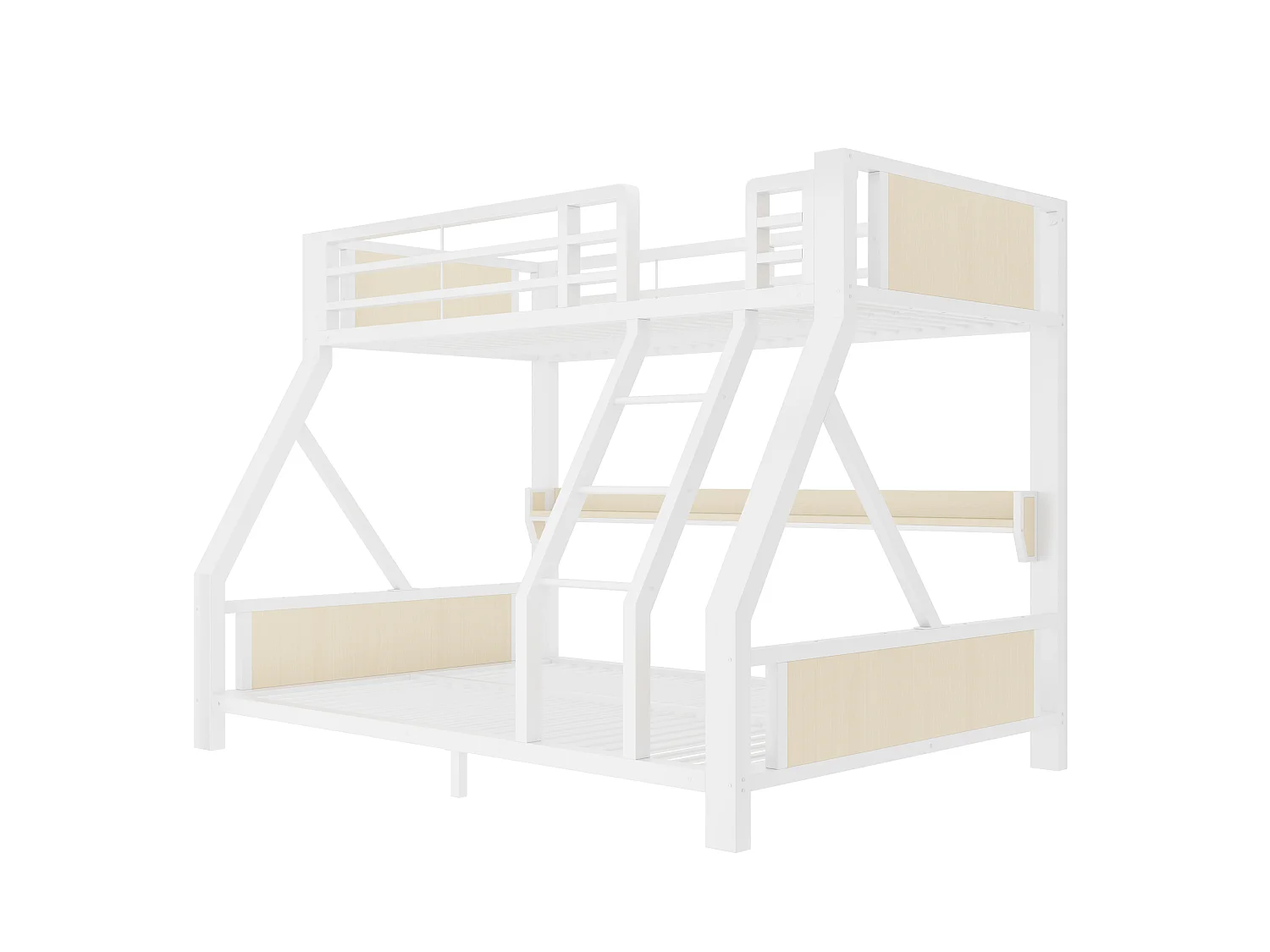 Lit superposé en métal 90x200+140x200 cm - avec éclairage LED - avec échelle de sécurité - blanc (matelas non inclus)
