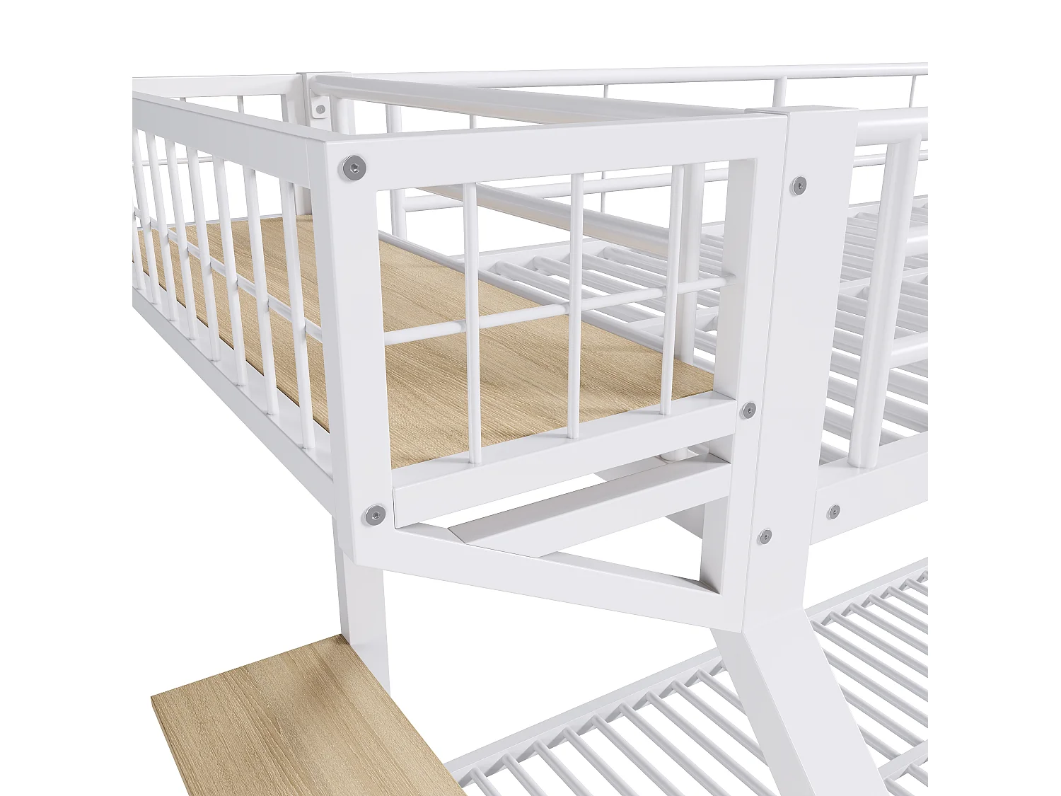 Etagenbett 90 x 200 cm + 140 x 200 cm – mit Schreibtisch - mit Sicherheitsgittern und Leiter – weiß (Matratze nicht inbegriffen)
