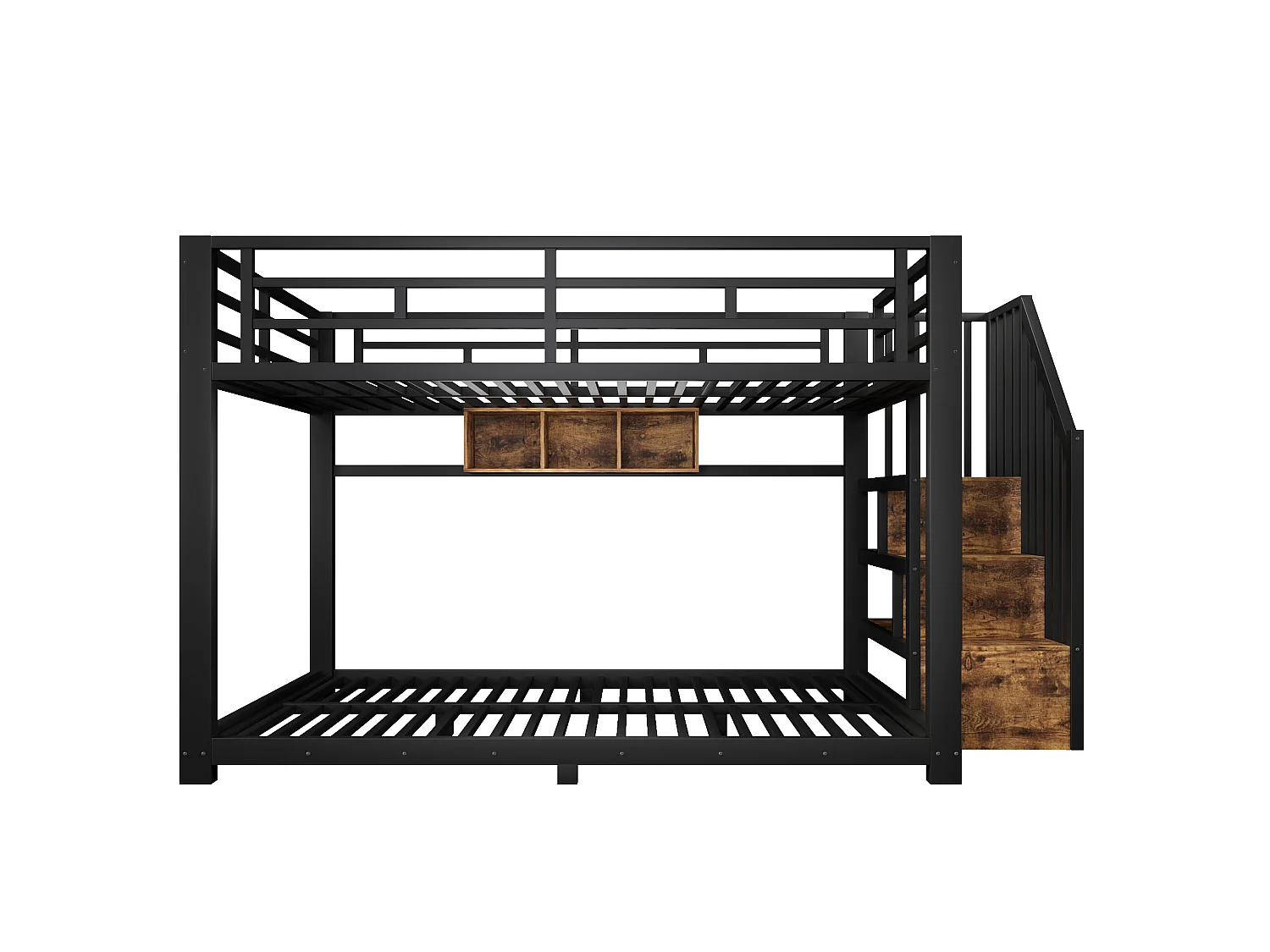 Lit superposé 140 x 200 cm – avec éclairage LED – avec trois compartiments de rangement – ​​avec escalier – Noir (matelas non inclus)